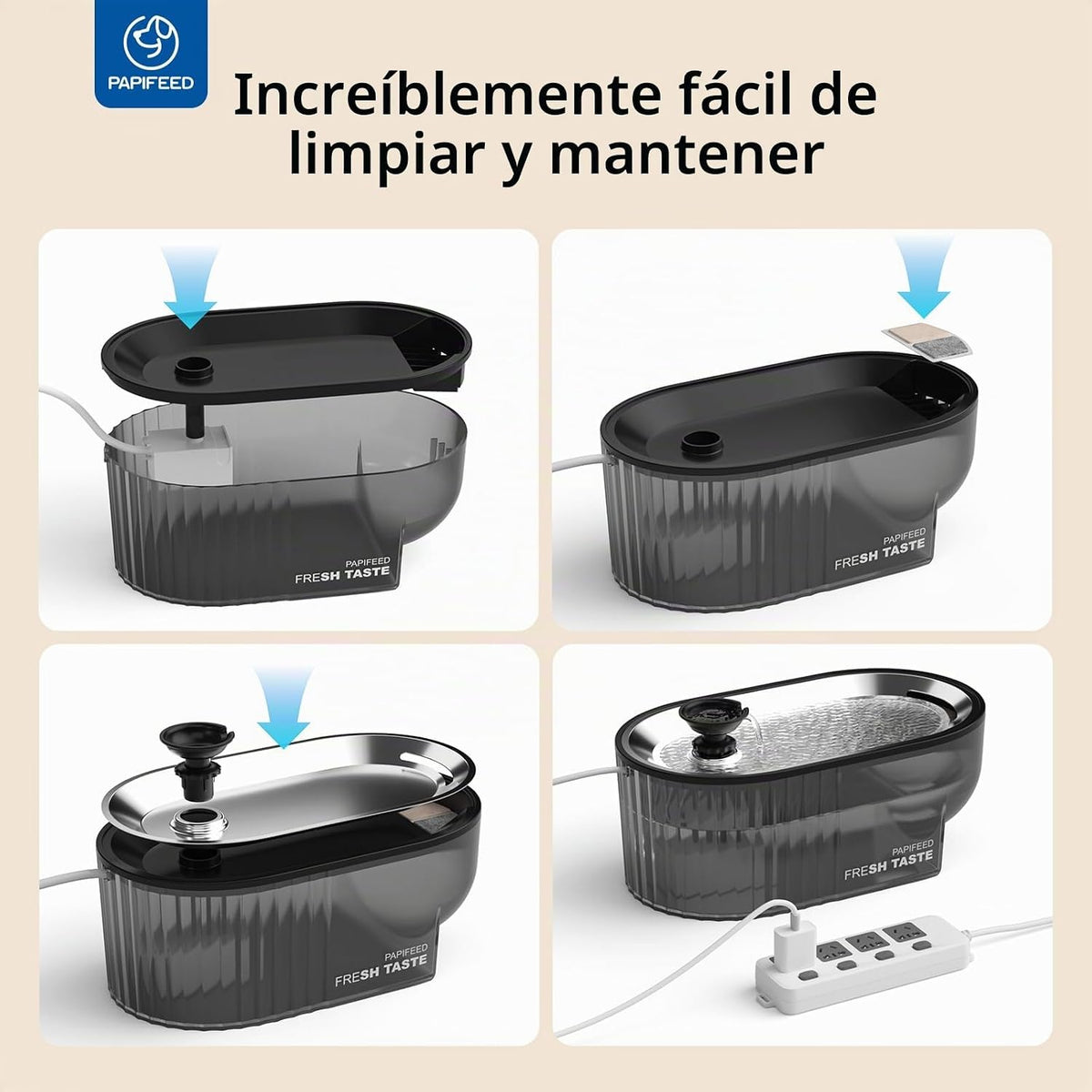 PAPIFEED Fuente de Agua para Gatos + Bandeja de Acero Inoxidable +...
