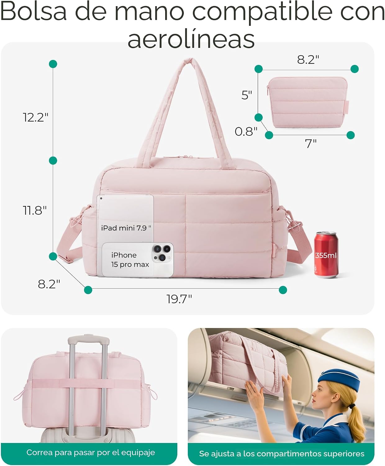 Bolsa de gimnasio BAGSMART para mujer, bolsa de lona de viaje liger...