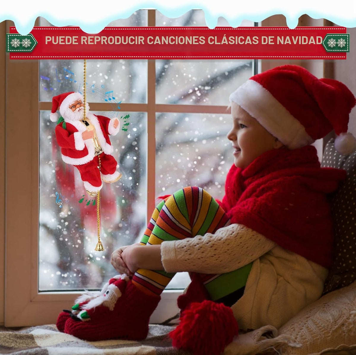 Gfilay Juguete animado de Papá Noel trepador con música y movimient...