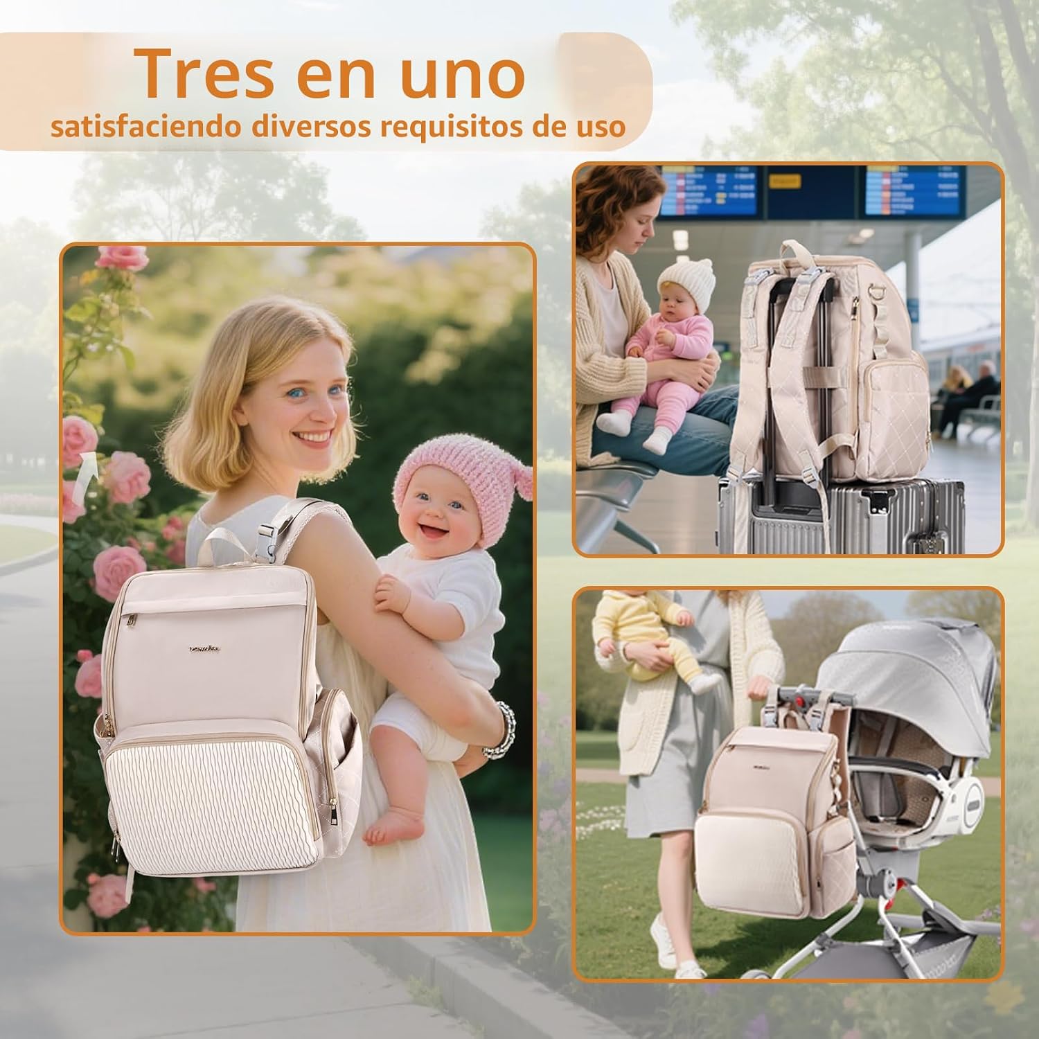vosmles Elegante bolsa de pañales para bebé, bolsa de bebé con camb...