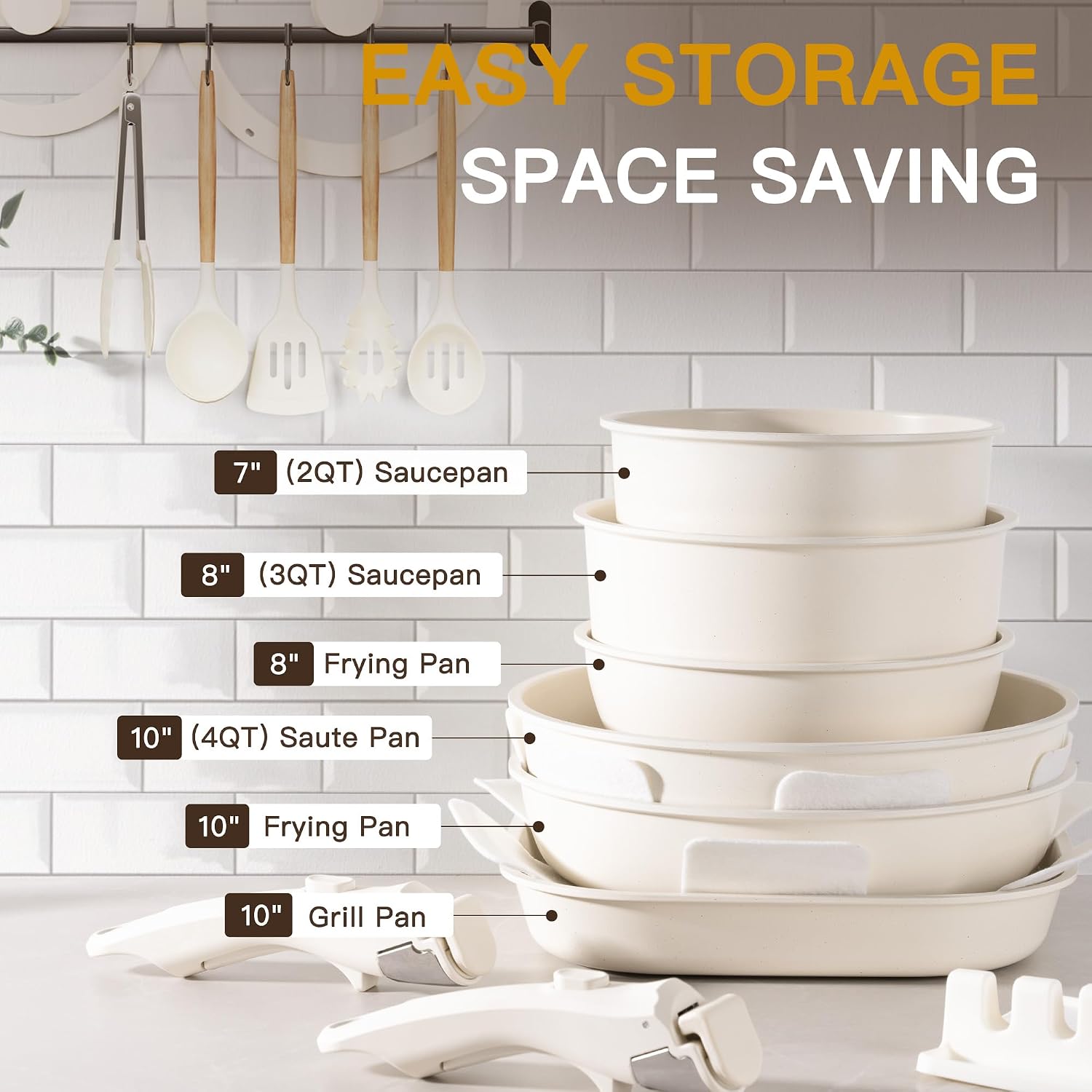 Astercook Juego de 23 ollas y sartenes antiadherentes, juego de ute...