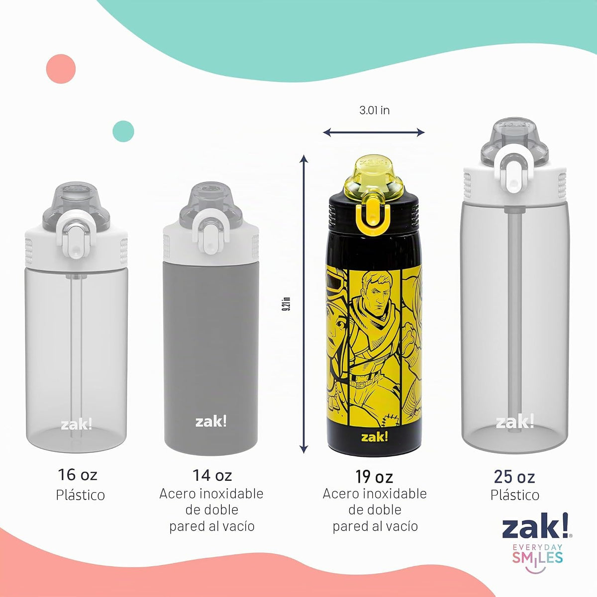 Zak Designs Fortnite Sage - Botella de agua para niños con popote a...