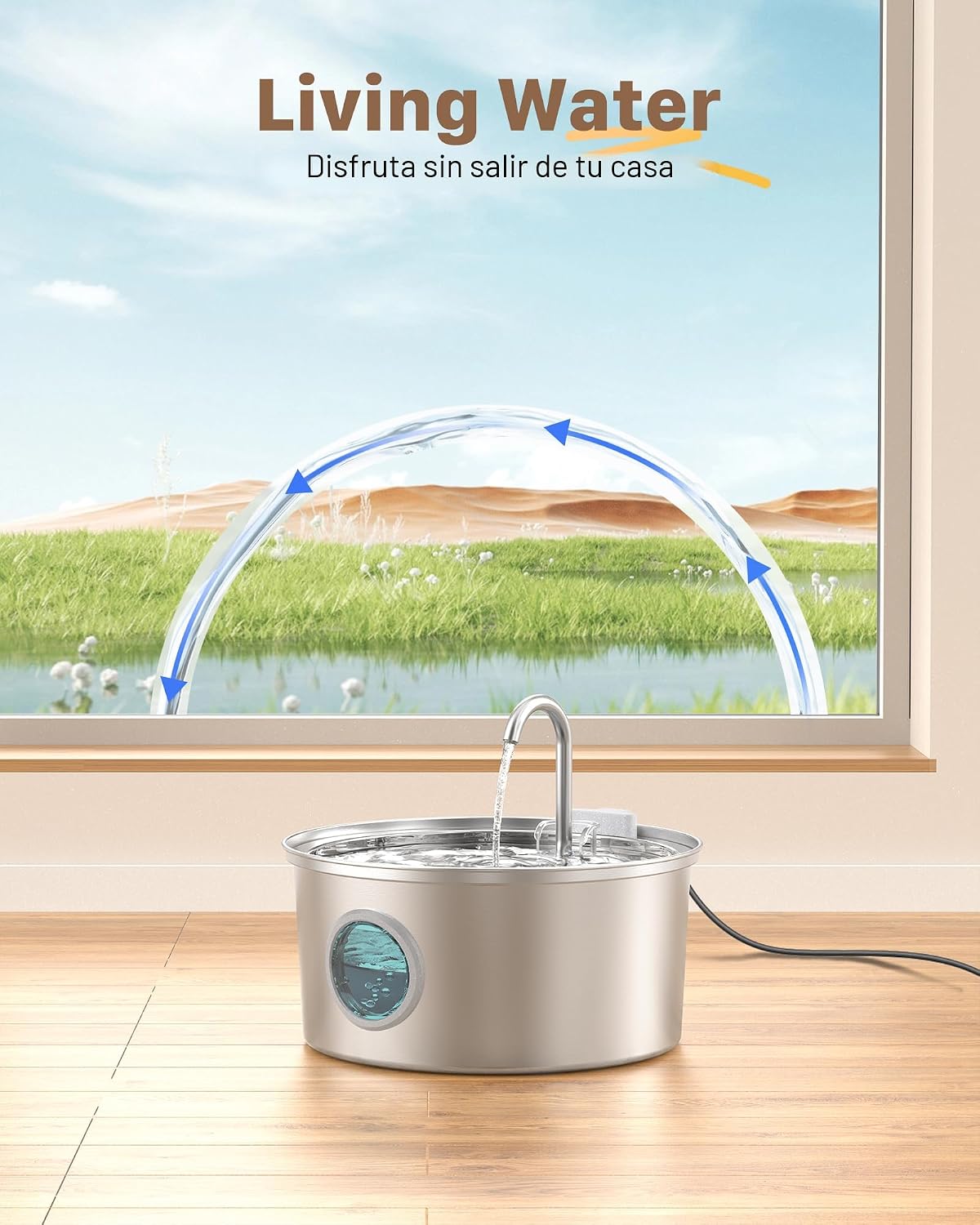 Fuente de agua para gatos de acero inoxidable - Fuente de agua de 1...