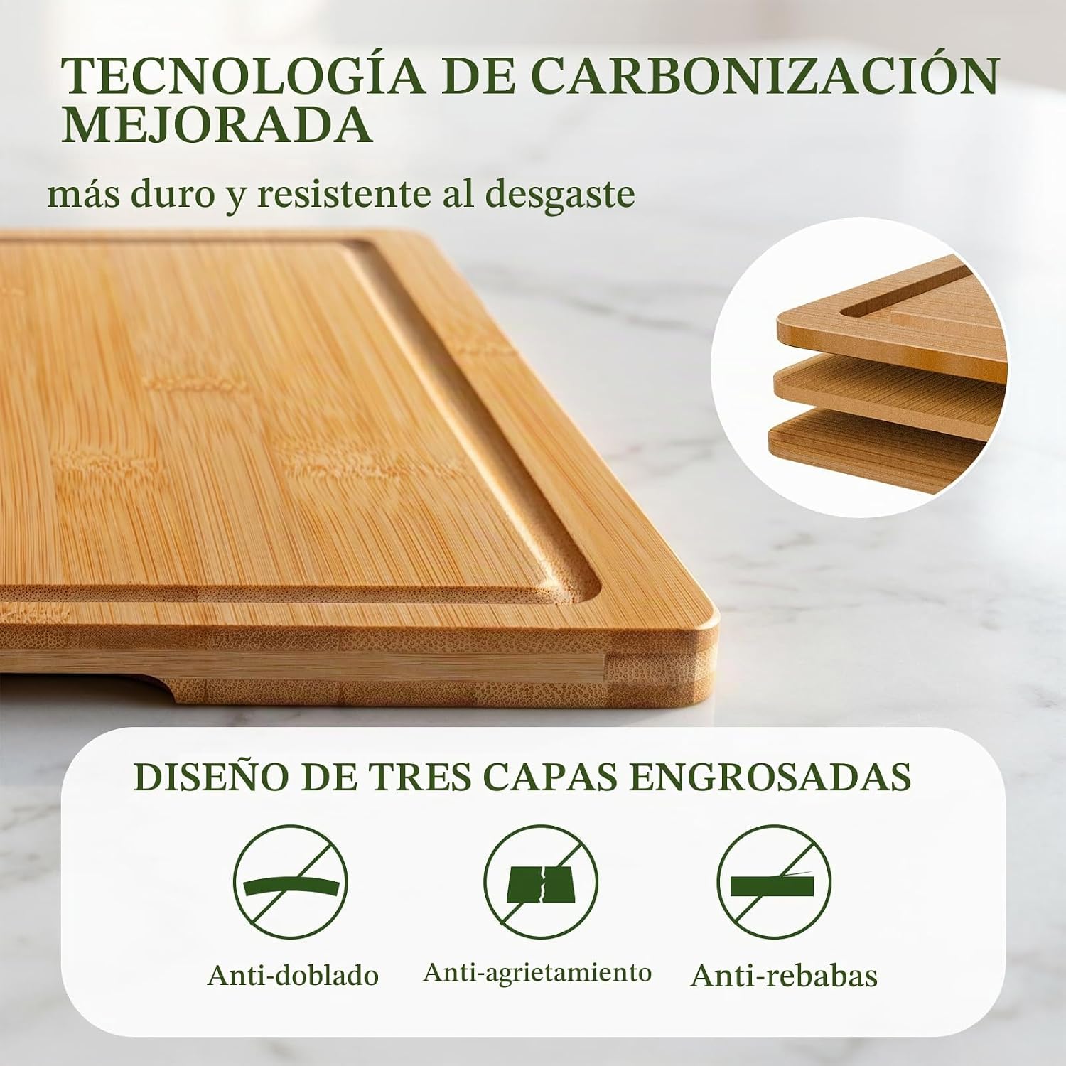 Juego de tabla de cortar de bambú Empune, tablas de cortar de mader...