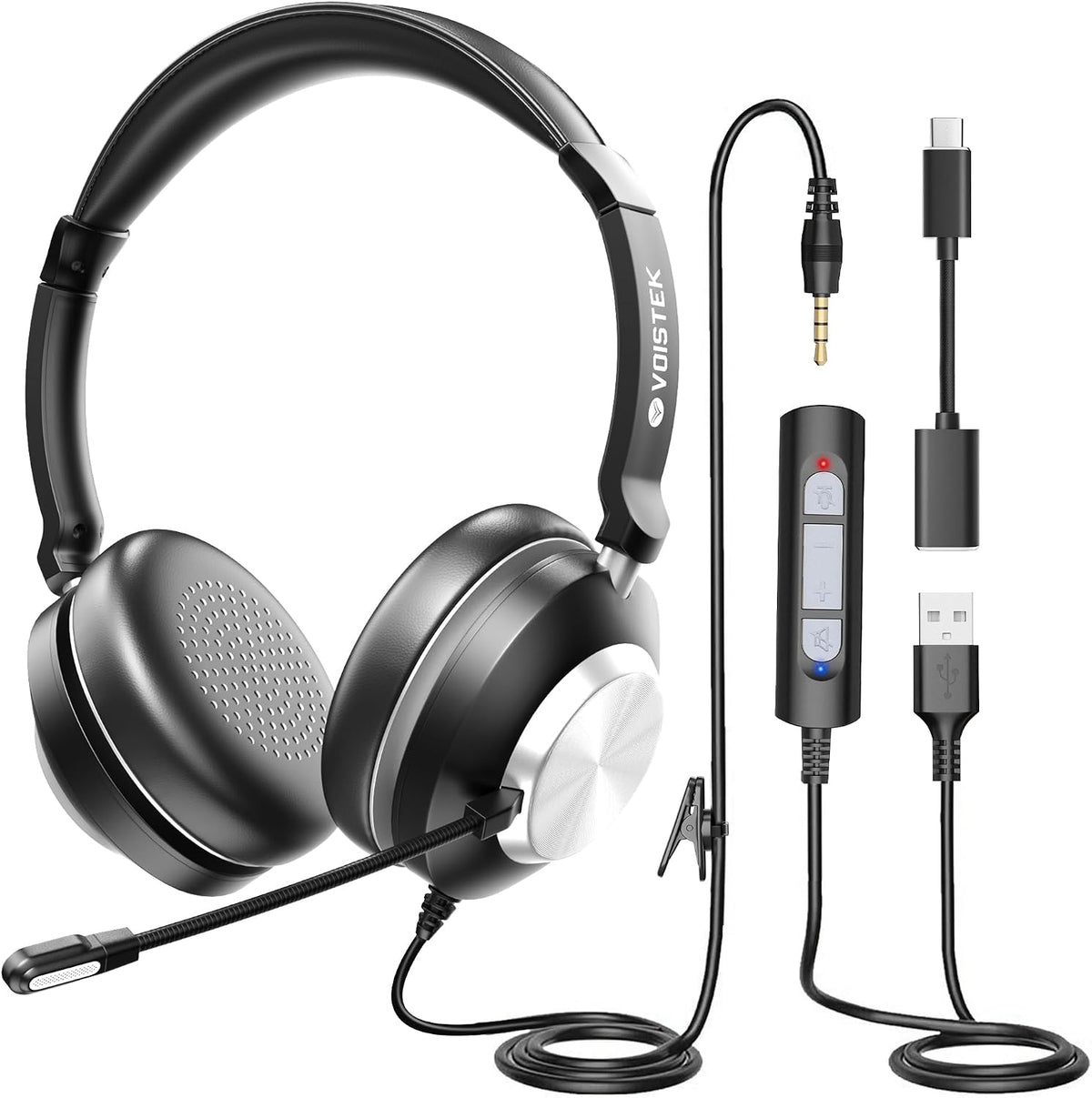 Voistek Auriculares USB con micrófono, auriculares de PC con micróf...