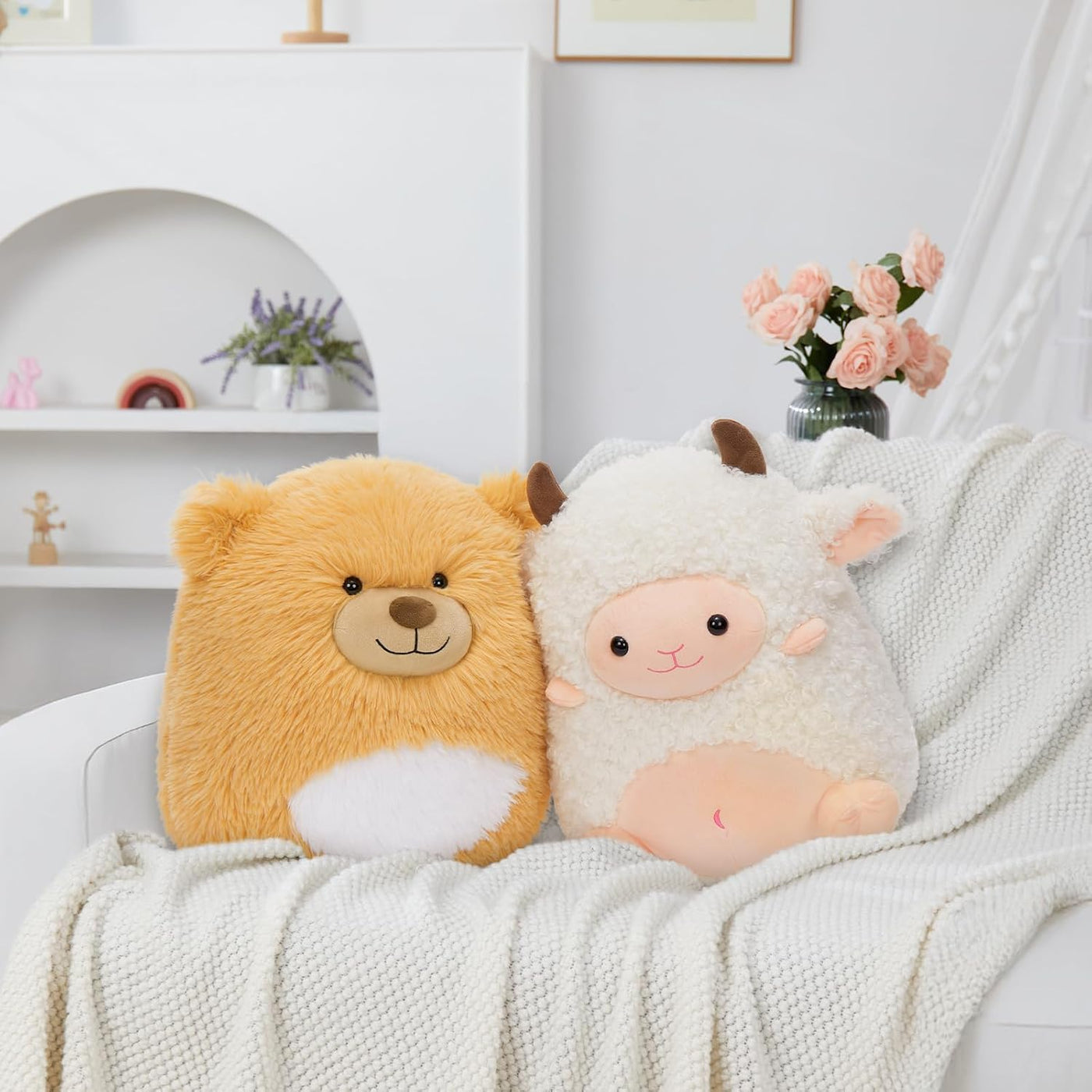 MaoGoLan Peluche de Oveja de 14 pulgadas, Almohada Decorativa Aplas...