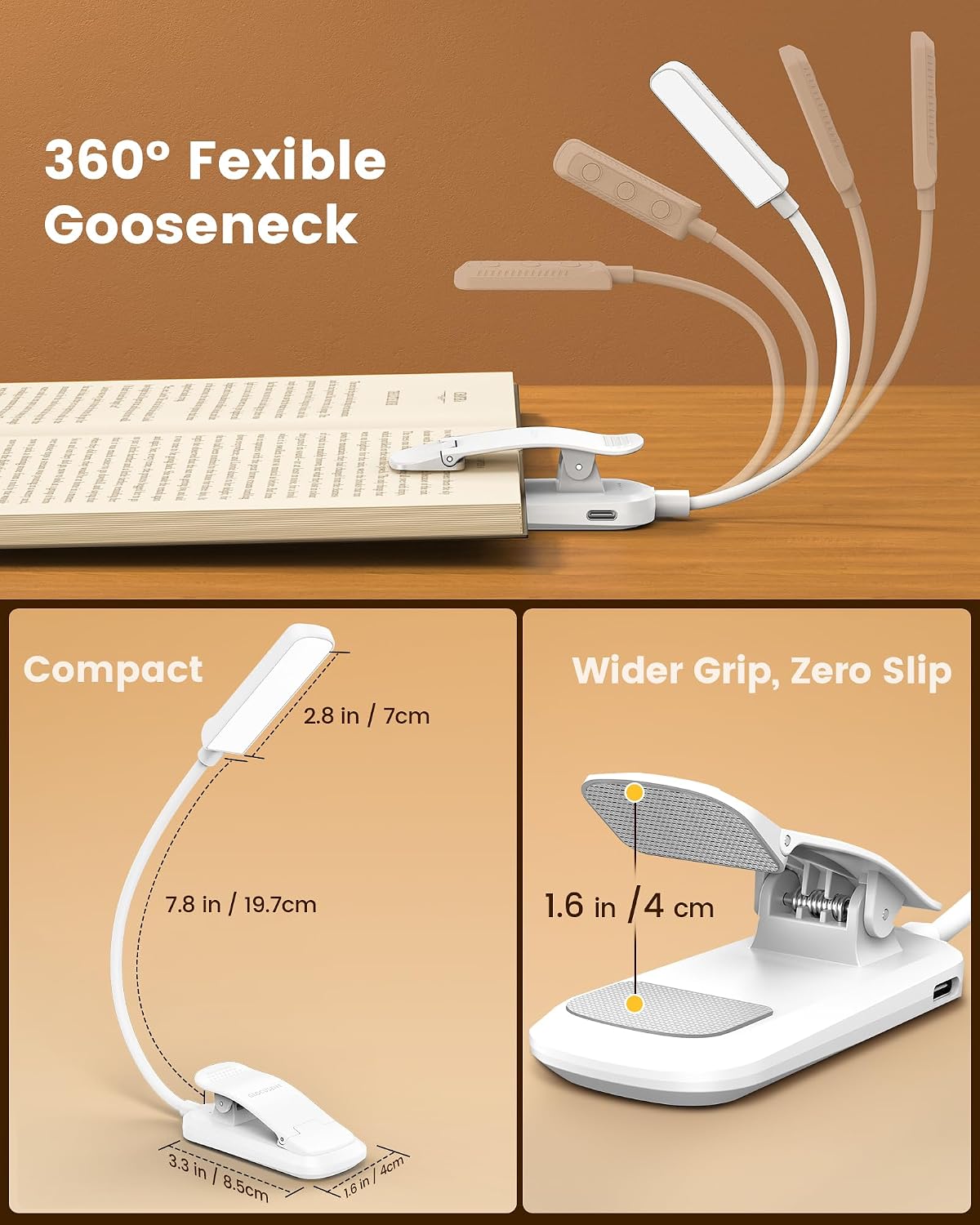 Glocusent Paquete de 2 luces para libros, luz de lectura flexible p...