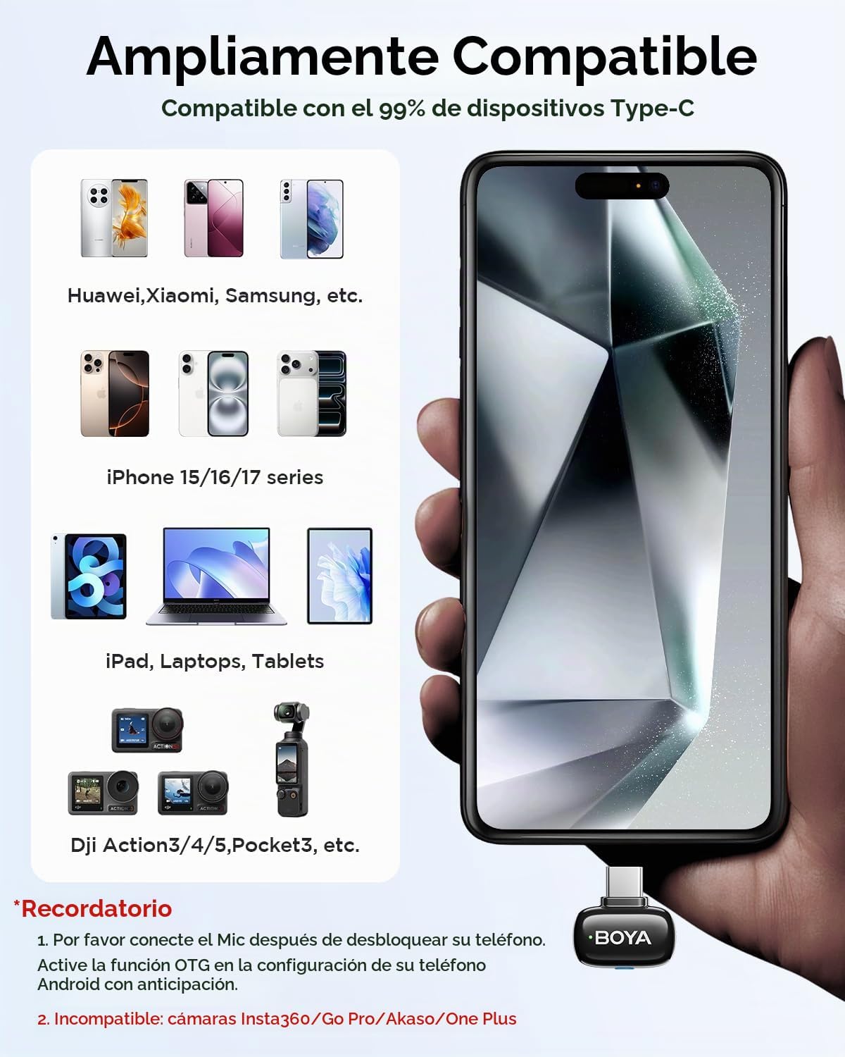 BOYA Mini 2 micrófono inalámbrico Lavalier para iPhone 15\/16\/17 y...