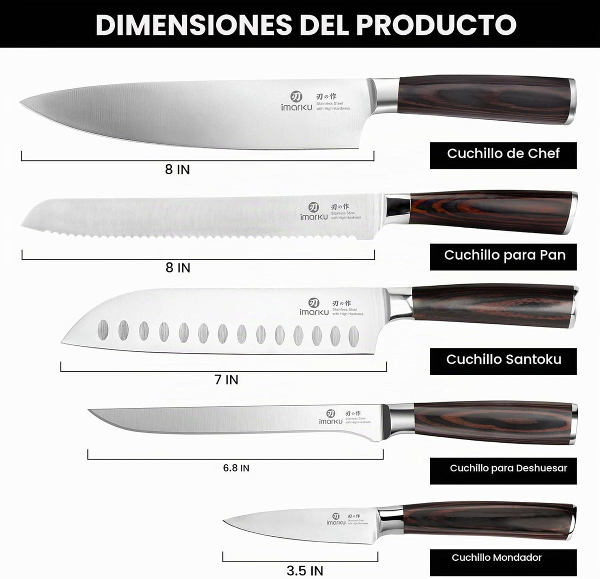 imarku Juego de cuchillos de cocina de 5 piezas, juego de cuchillos...