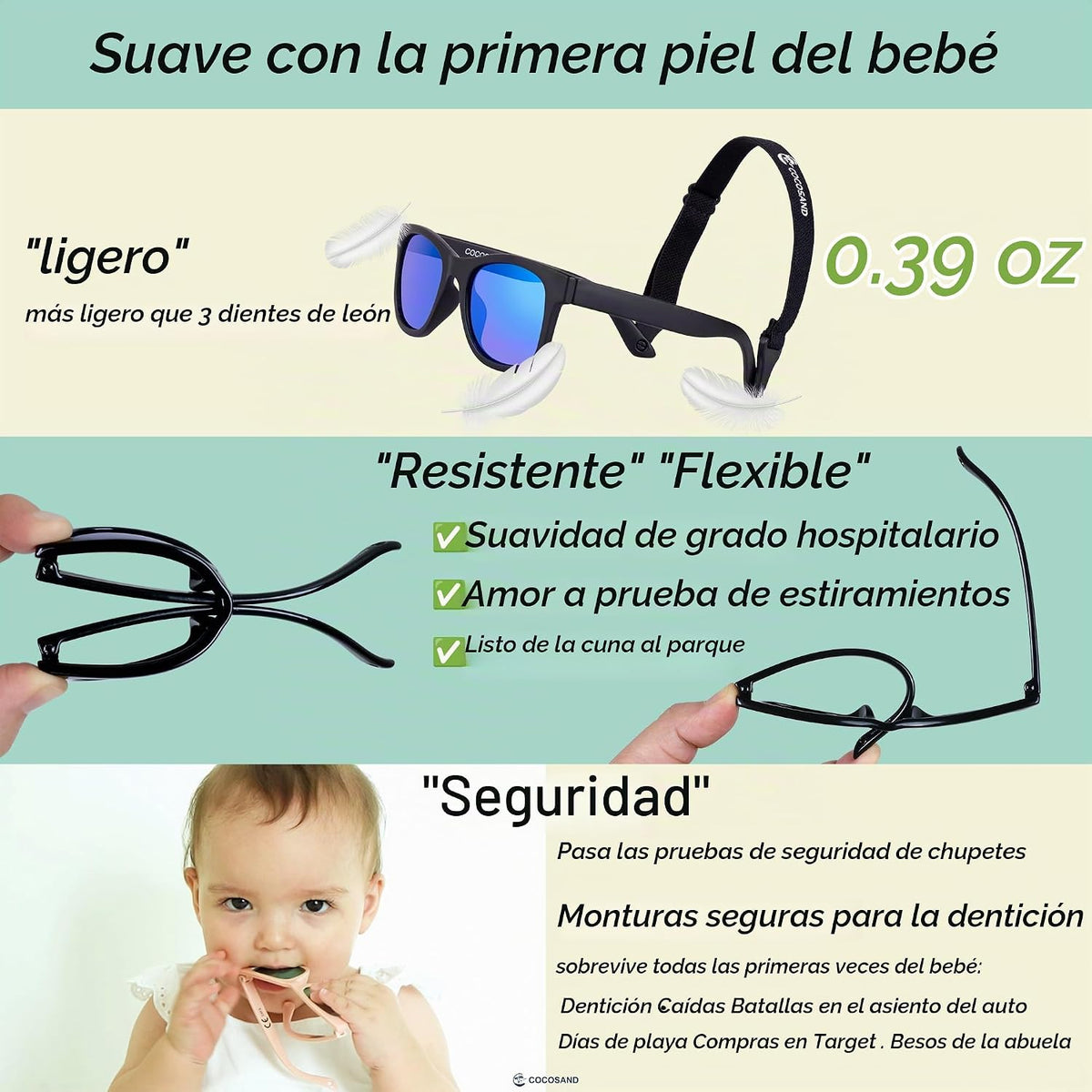 COCOSAND Gafas de sol polarizadas flexibles para bebé con correa |...