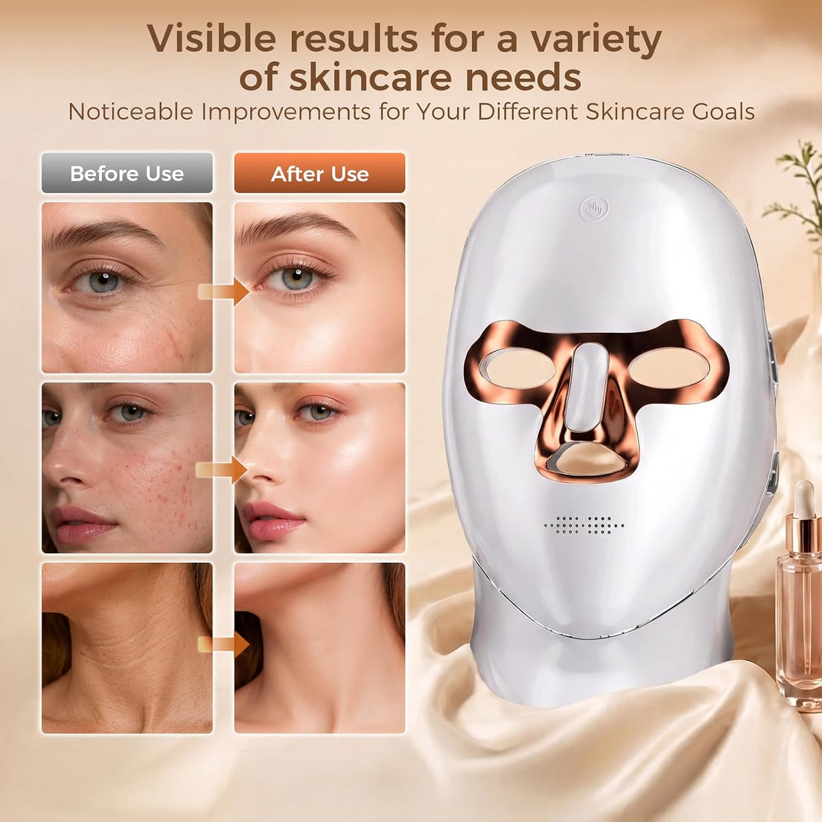 Terapia de luz roja para cara y cuello, máscara facial LED inalámbr...
