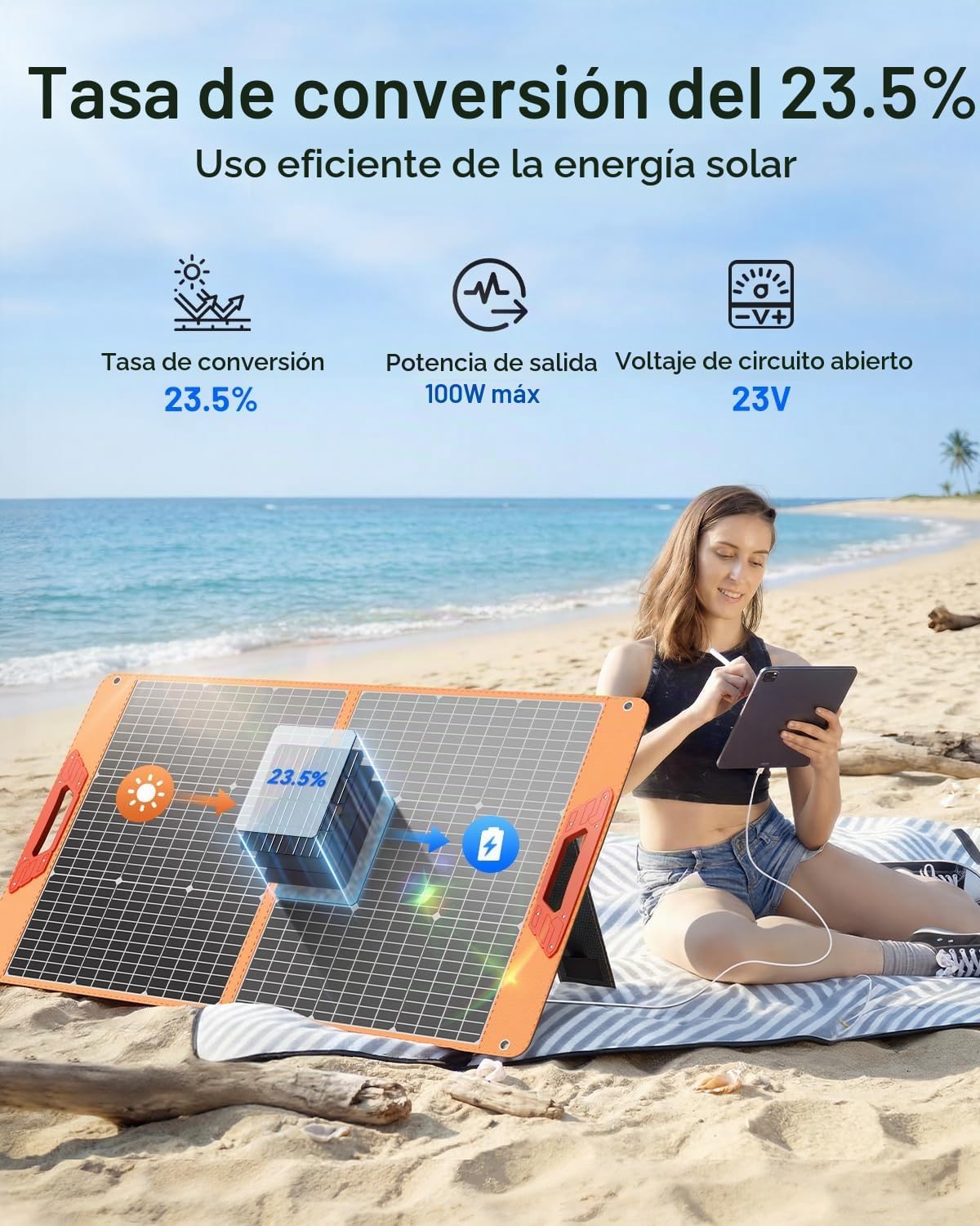 SOLUPUP Panel solar portátil de 100 W para estación de energía, car...