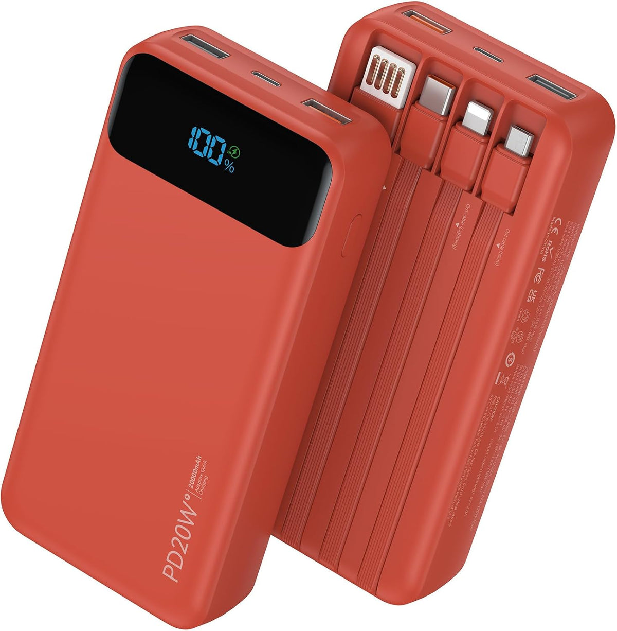 Nusyddy Cargador Portátil 20000mAh con 4 Cables Integrados y 6 Sali...