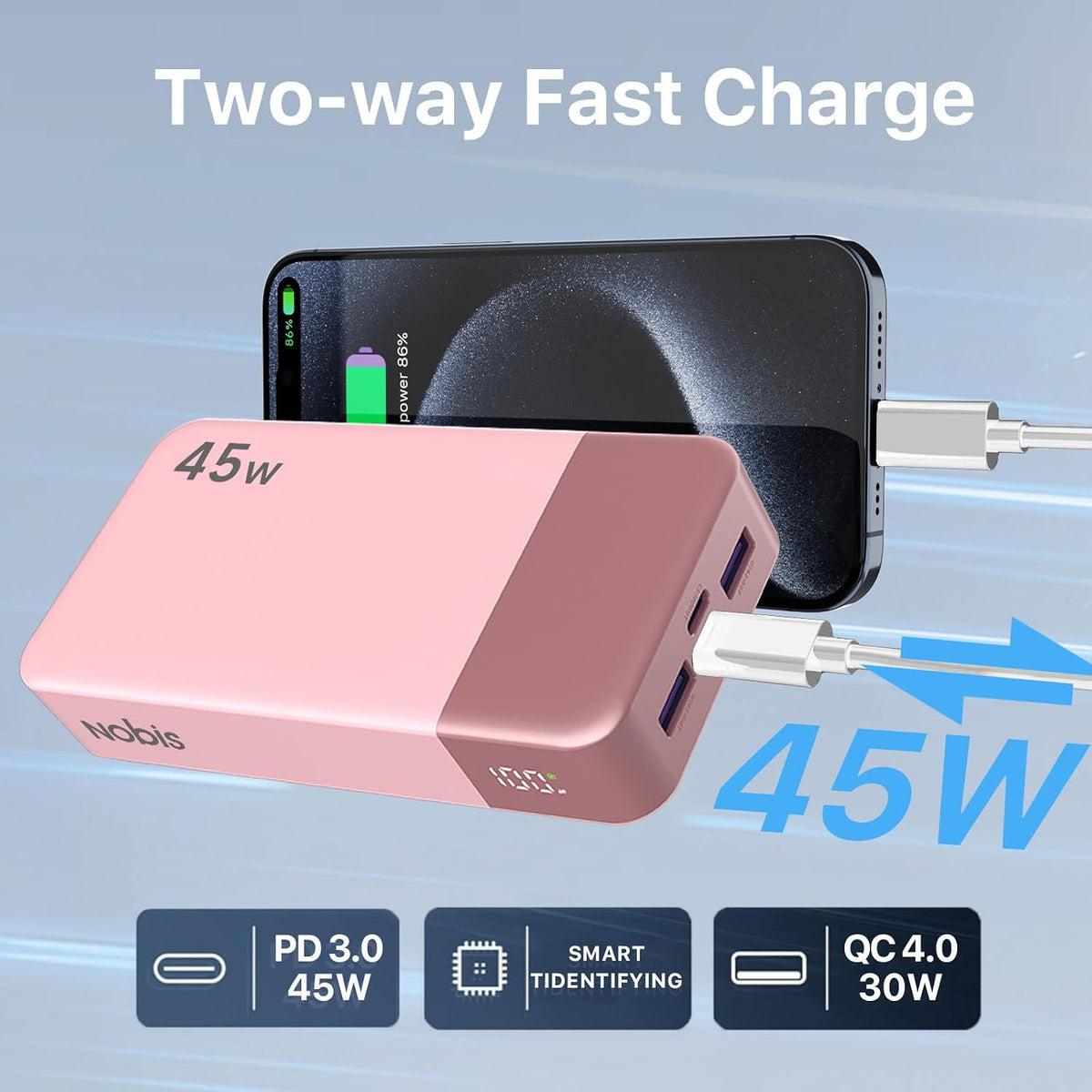 Cargador portátil NOBIS 45W 20000mAh Power Bank carga rápida | Paqu...