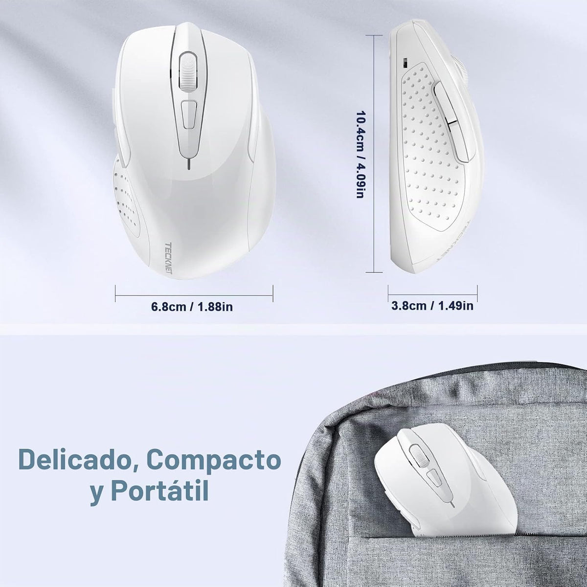 TECKNET - Mouse inalámbrico y ergonómico de 24 GHz, mouse óptico pa...
