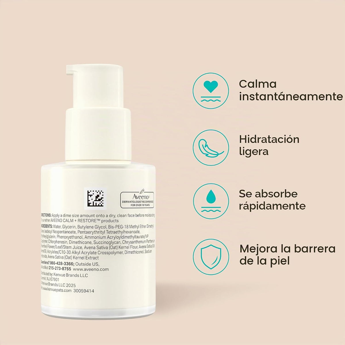 Aveeno Calm + Restore Triple Oat Face Serum, 1 fl. onz | Piel sensi...