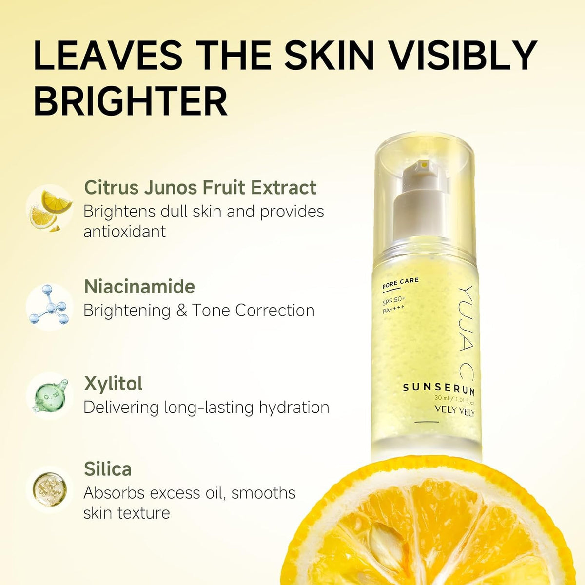 VELY VELY Yuja C - Suero protector solar SPF 50+ PA ++++, protector...