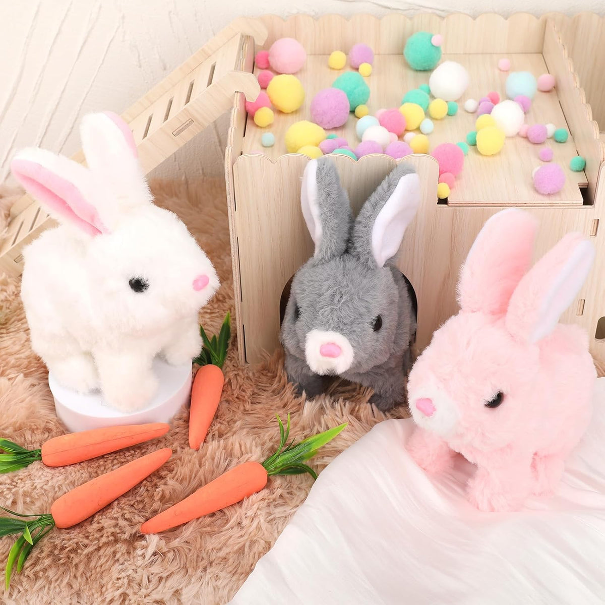 Oeofuzep Hopping Walking Bunby - Juguete realista de conejo con son...