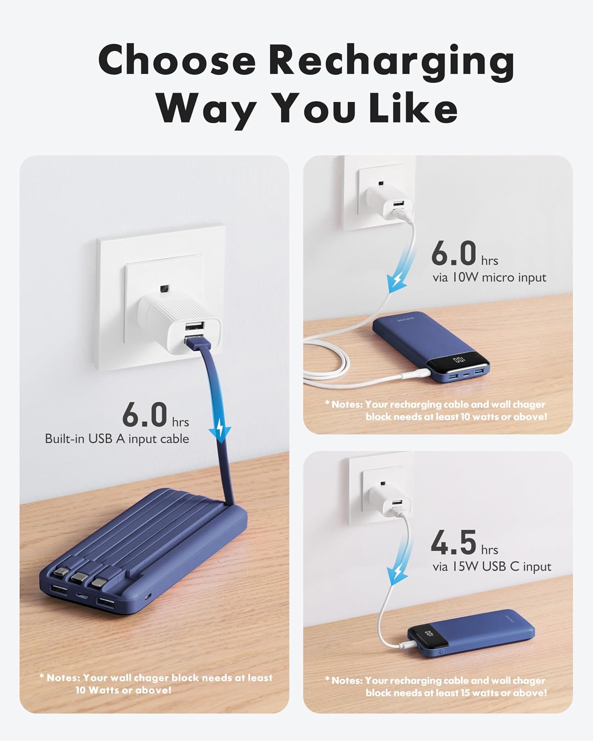 charmast Cargador portátil con 4 cables integrados reforzados | 100...