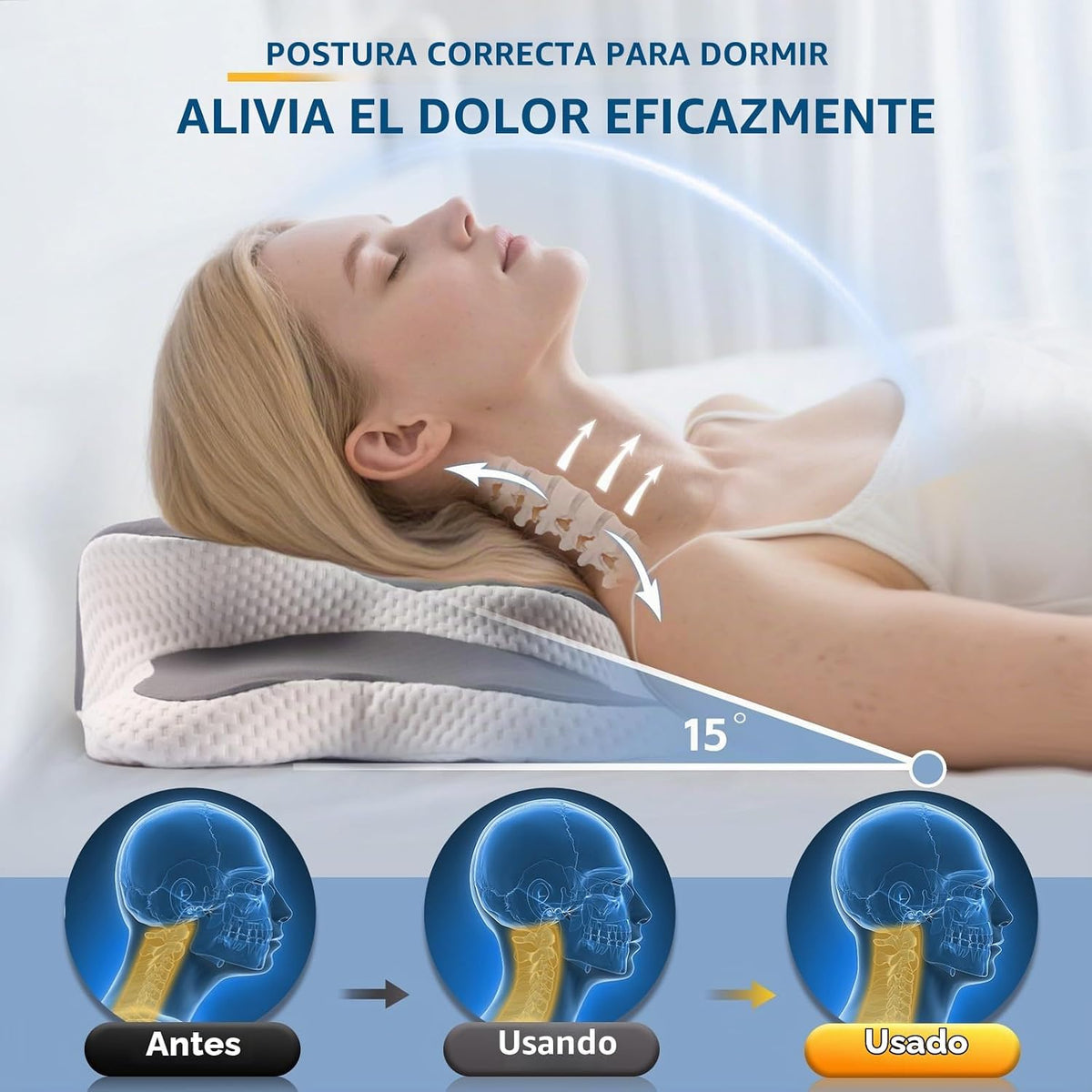 Almohada cervical para alivio del dolor de cuello y hombros, almoha...