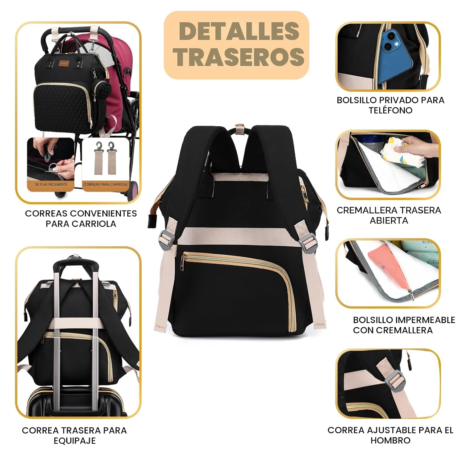 ROSEGIN Mochila para pañales con cambiador y estuche para chupete,...