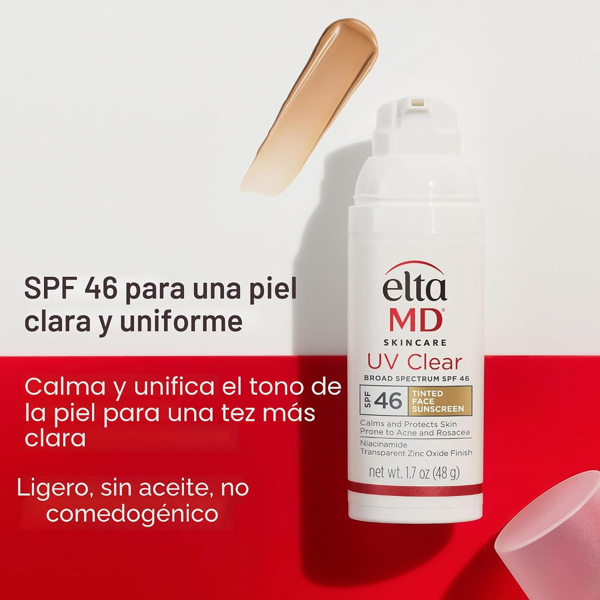Protector solar facial transparente UV EltaMD con óxido de zinc, si...