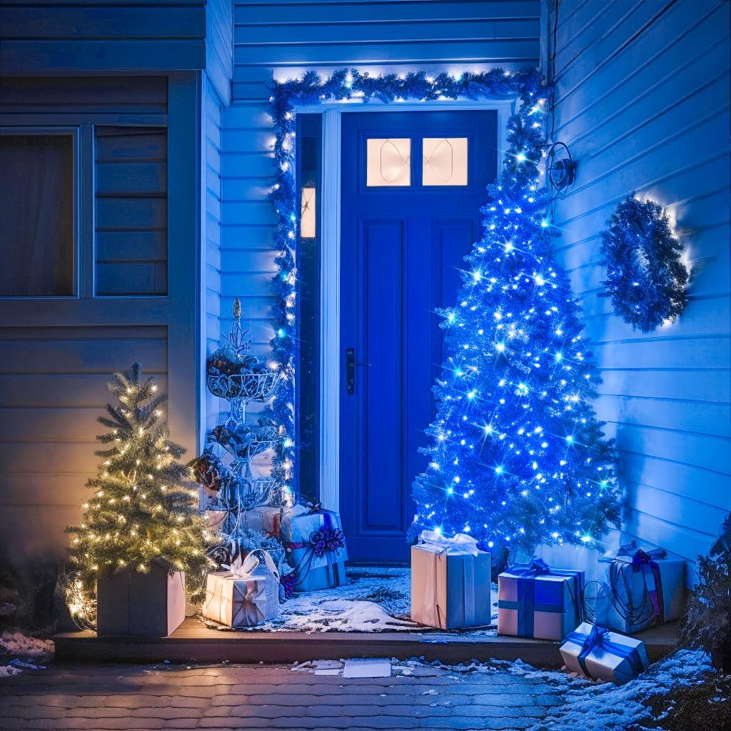 JMEXSUSS Luces de Cadena Azules de Navidad para Interiores y Exteri...