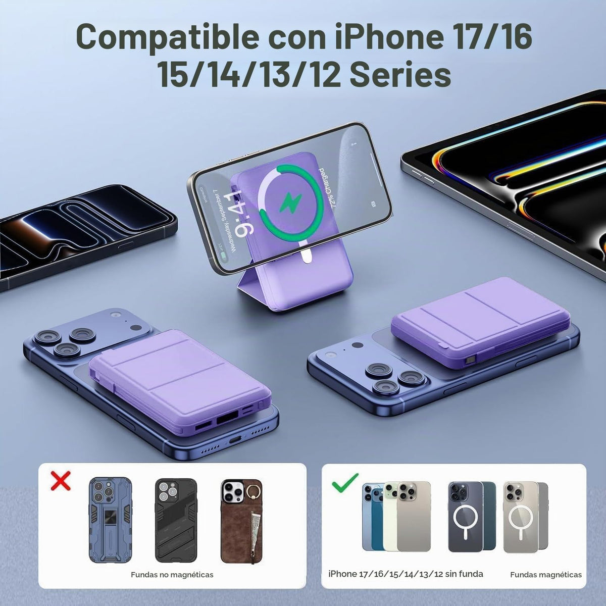 Azmuth para cargador portátil MagSafe, banco de energía magnético d...