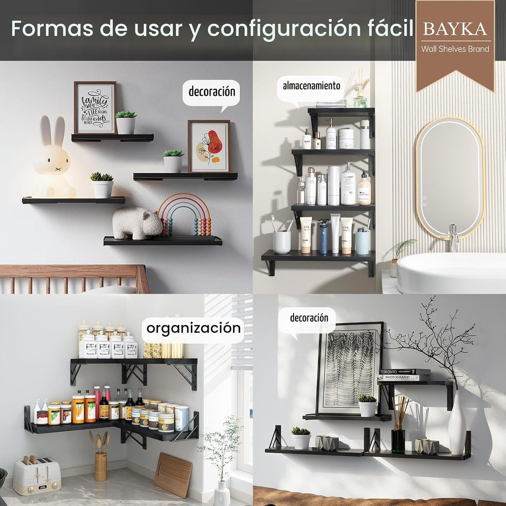 BAYKA Estantes flotantes montados en la pared, estante de pared flo...