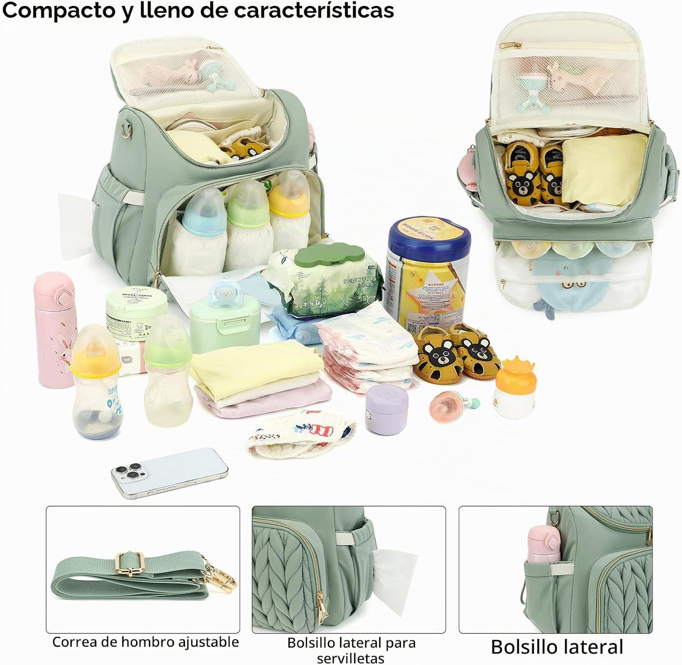 Bevkois Mochila pequeña para pañales acolchada, mini bolsa cruzada...