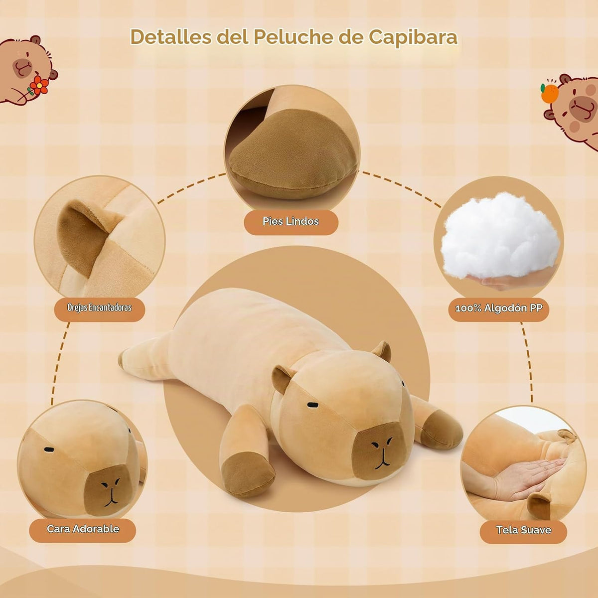MorisMos Almohada corporal de felpa Capybara de 43.3 pulgadas de la...