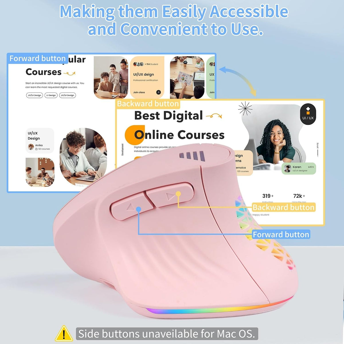 Ratón vertical ergonómico, mouse inalámbrico Bluetooth, 7 ratones r...