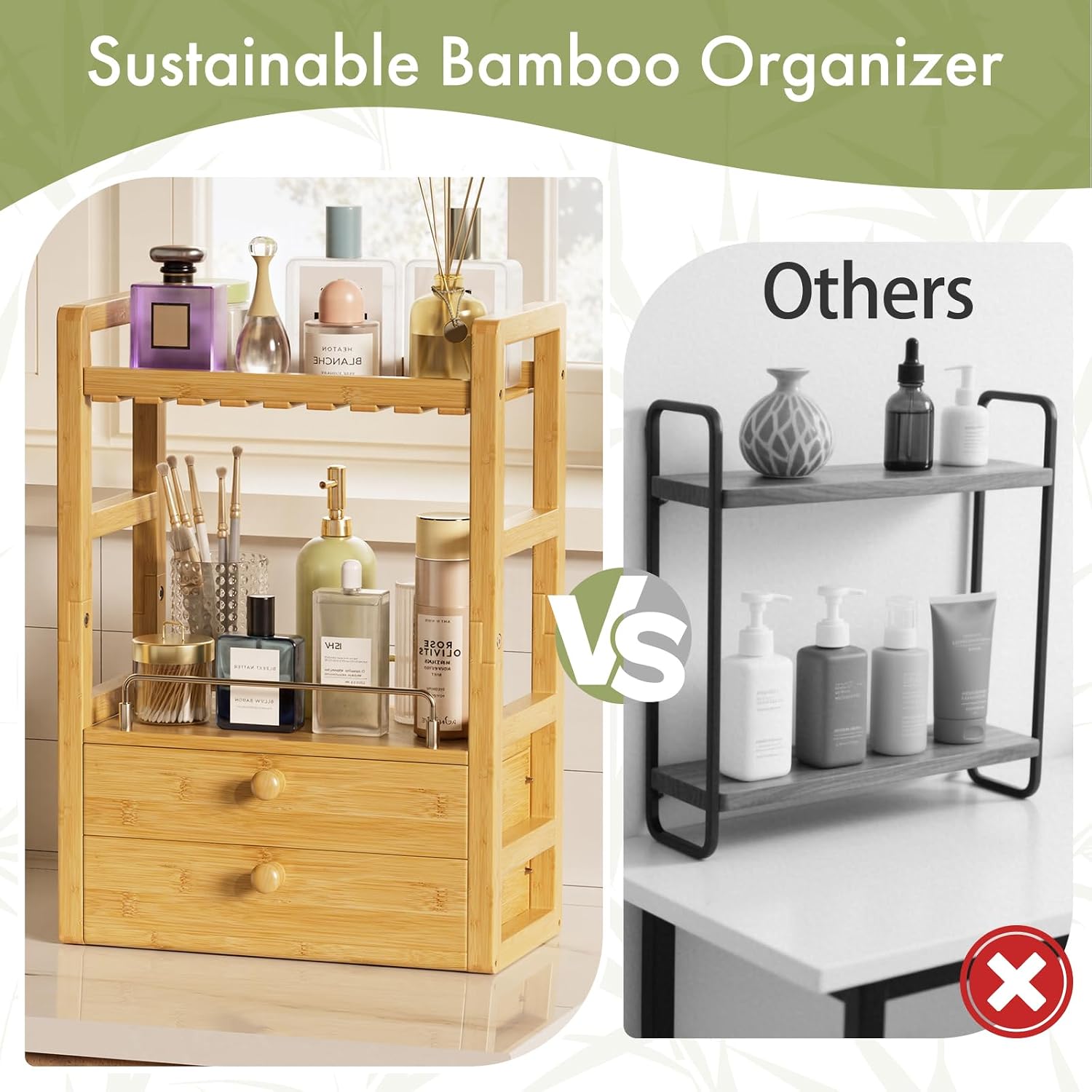 AmazerBath Organizador de encimera de baño de bambú, organizador de...