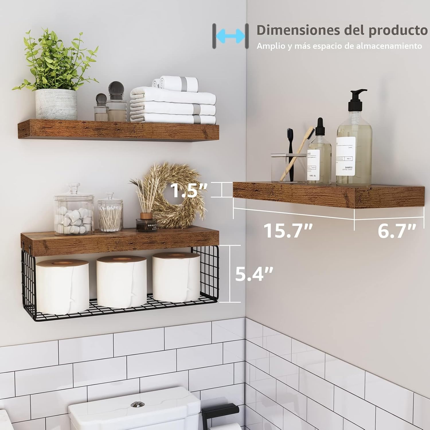 QEEIG Estantes de baño sobre el inodoro, estantes flotantes montado...