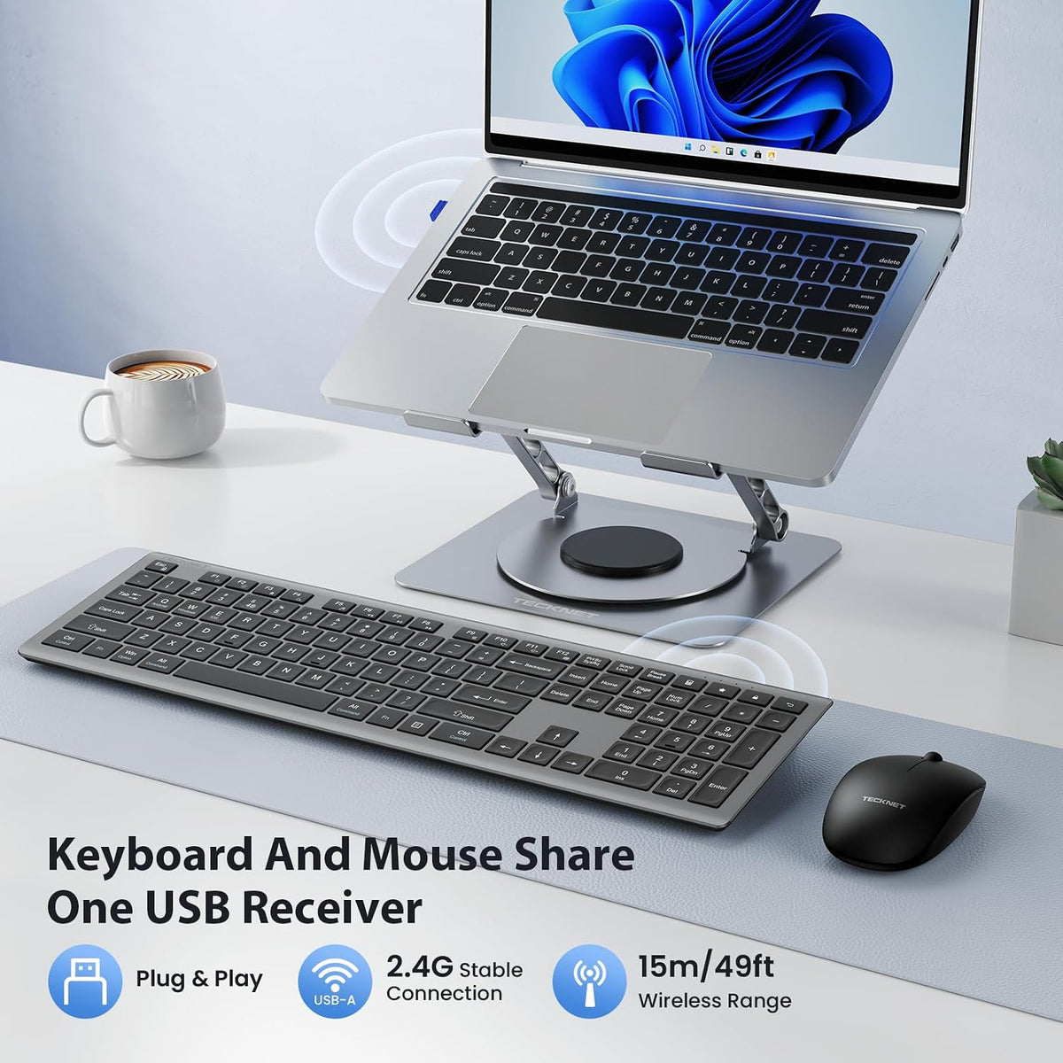 TECKNET Teclado inalámbrico recargable 2.4G ultra delgado, escritur...