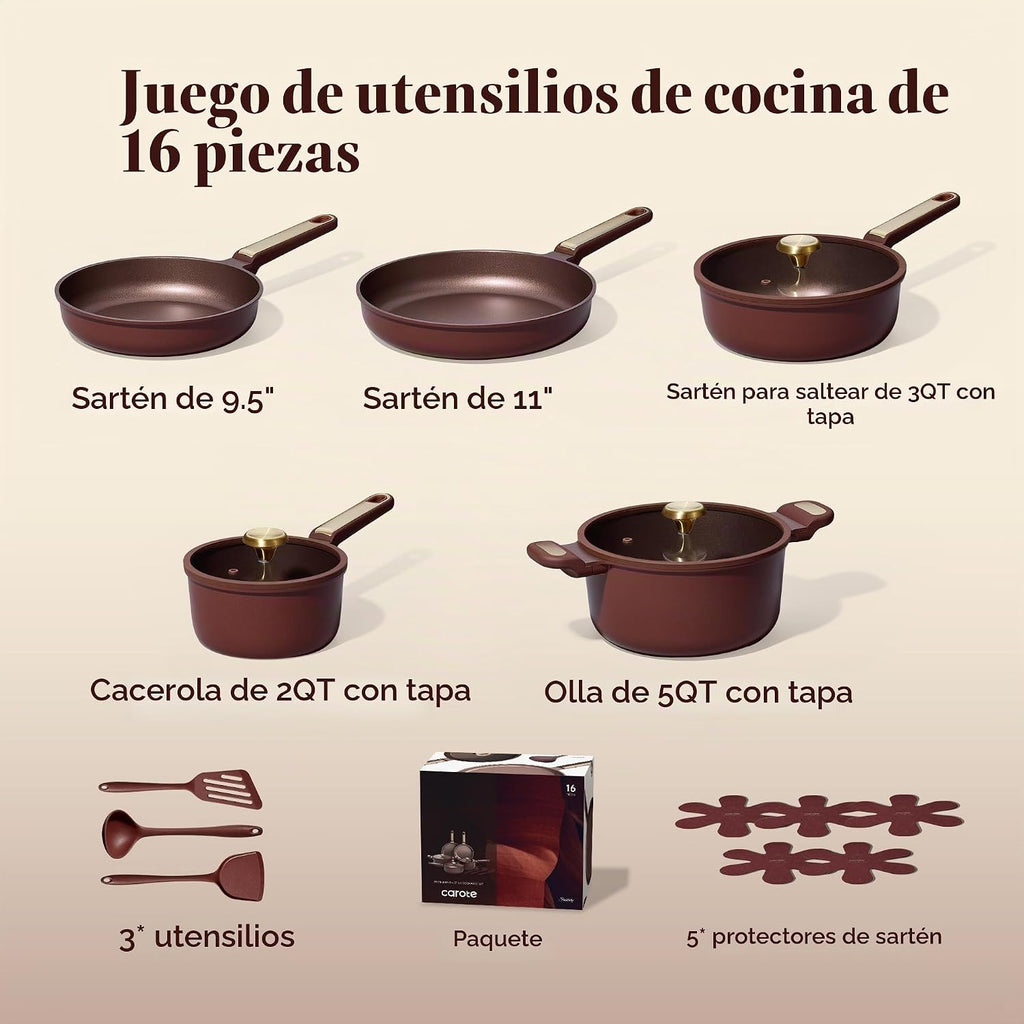 CAROTE Juegos de utensilios de cocina, ollas y sartenes antiadheren...