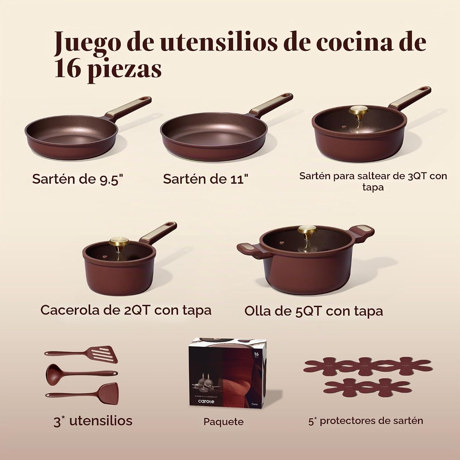 CAROTE Juegos de utensilios de cocina, ollas y sartenes antiadheren...