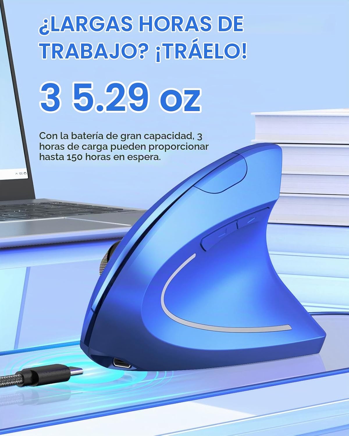 Lekvey Ratón ergonómico, recargable 2.4G USB vertical inalámbrico,...