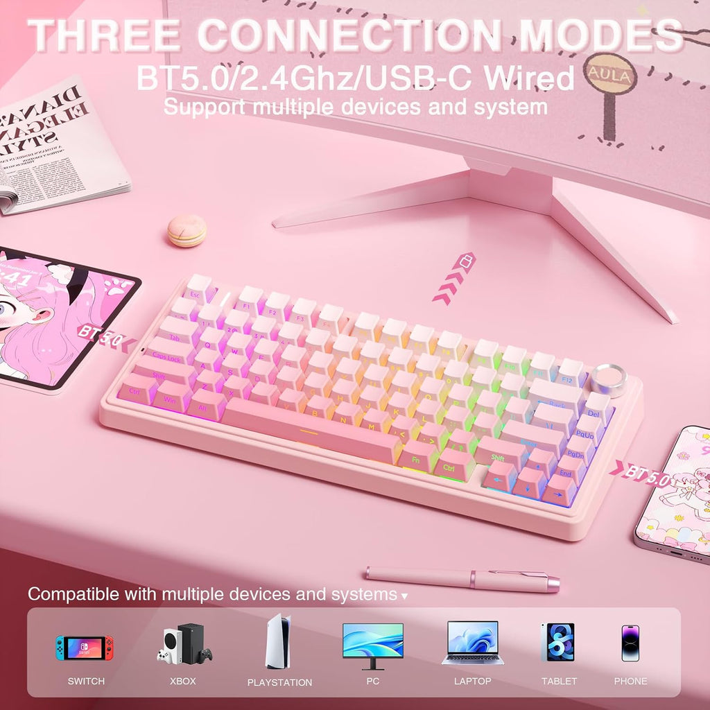 AULA F75 Pro Teclado mecánico inalámbrico versión silenciosa, tecla...