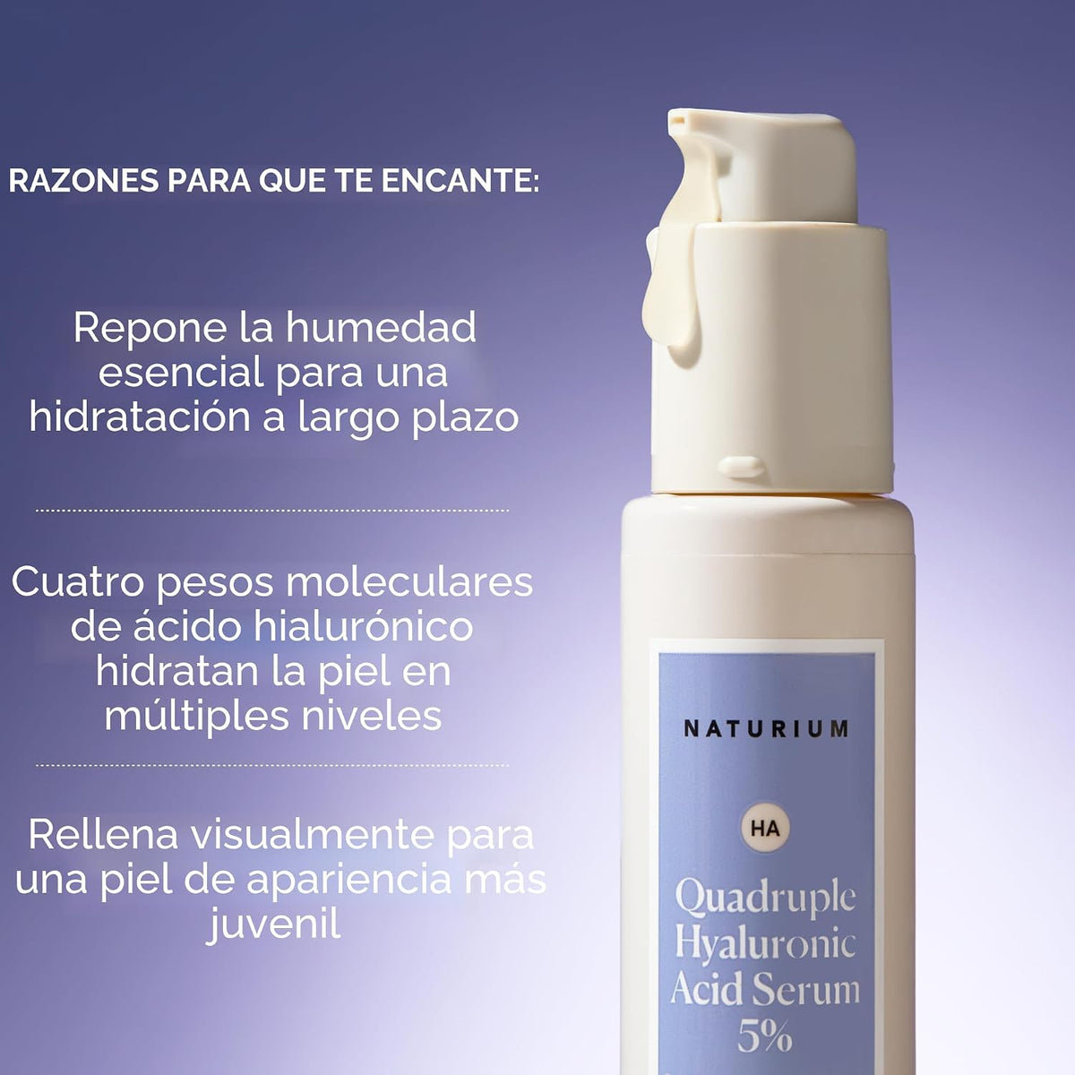 Naturium Suero de Ácido Hialurónico Cuádruple al 5%, Suero Facial H...