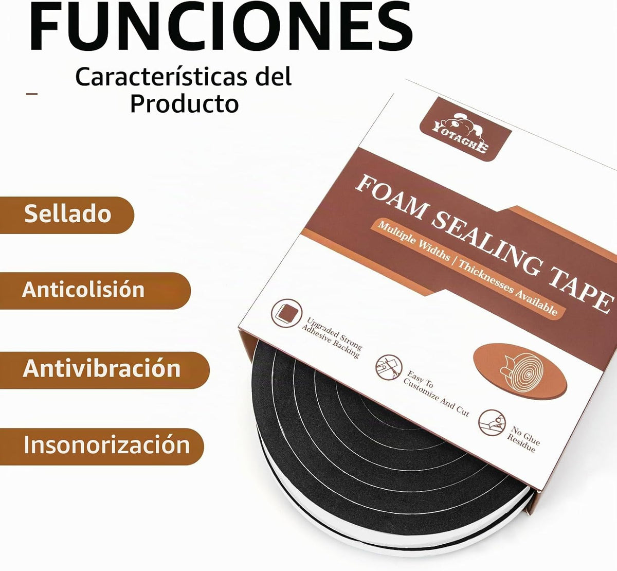 Yotache Cinta de Sellado de Espuma de 1\/2" x 3\/8", Burlet...