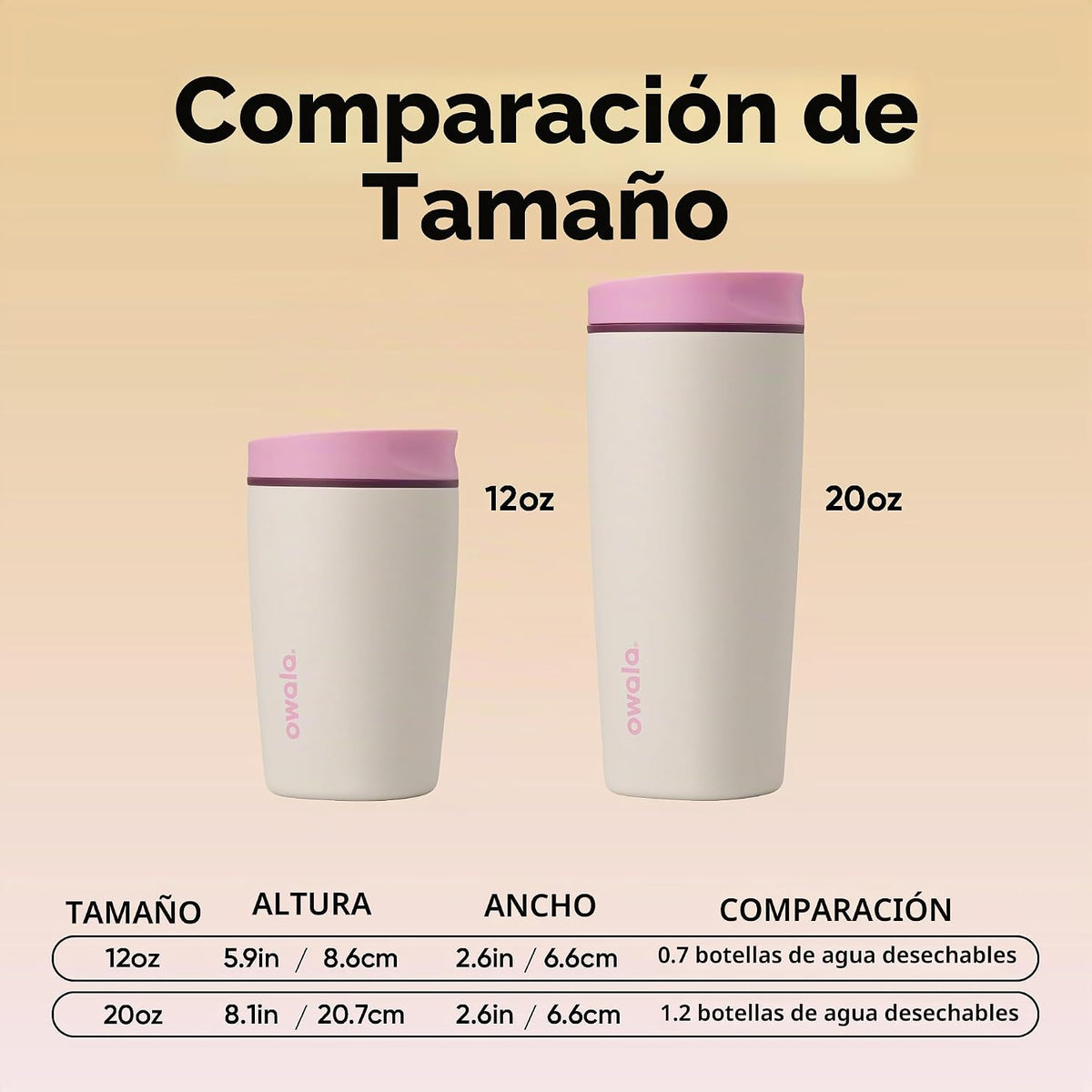 Owala SmoothSip Slider Vaso Térmico de Acero Inoxidable Aislado, Ta...