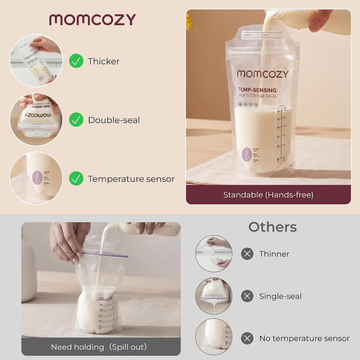 Momcozy Bolsas de almacenamiento de leche materna, paquete de 200 u...