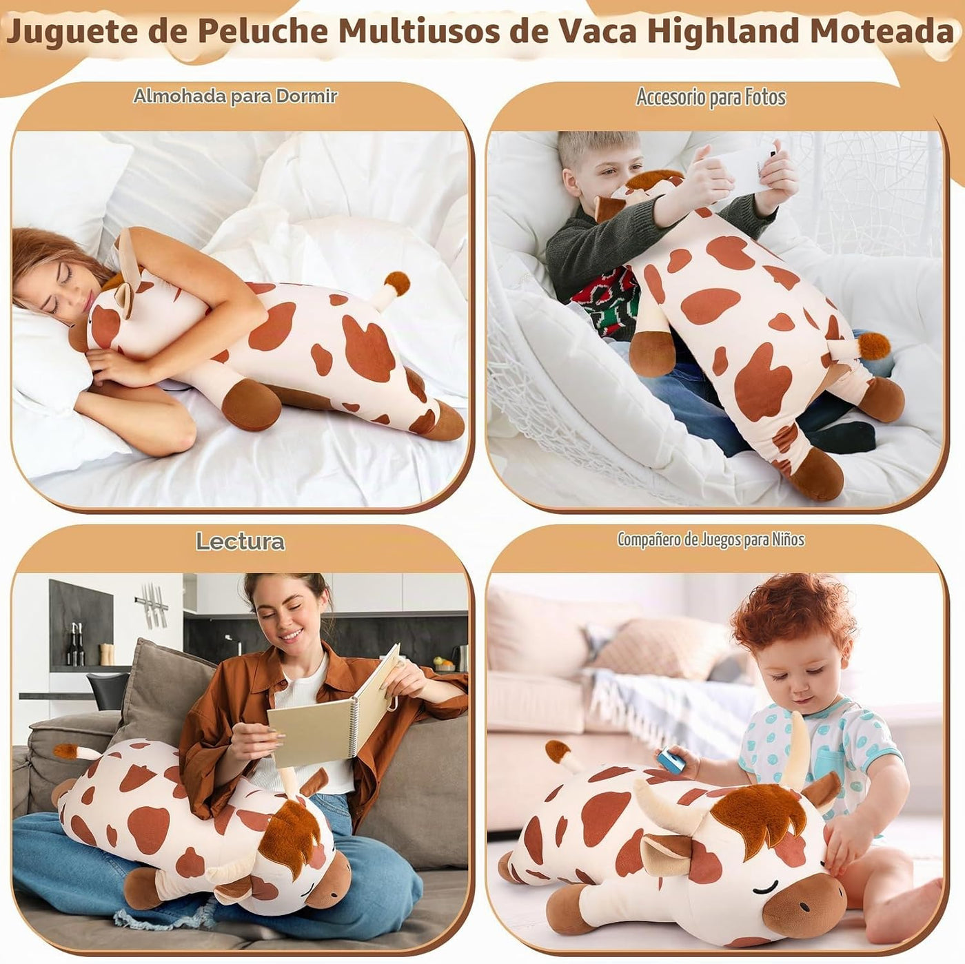 Peluche de Vaca Highland Gigante Manchada de 30'' - Almohad...