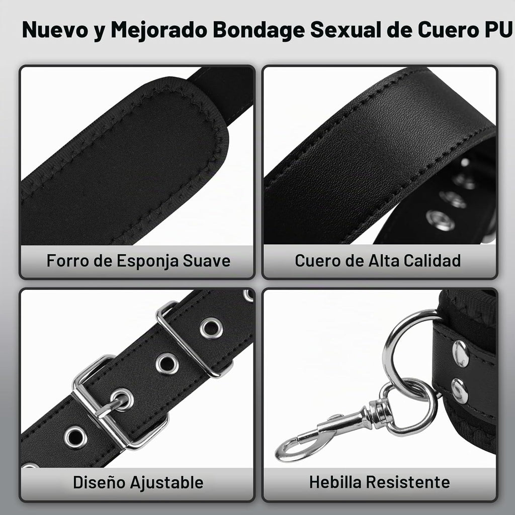 Sex Bondage BDSM Kit de restricciones de cama con esposas del cuell...