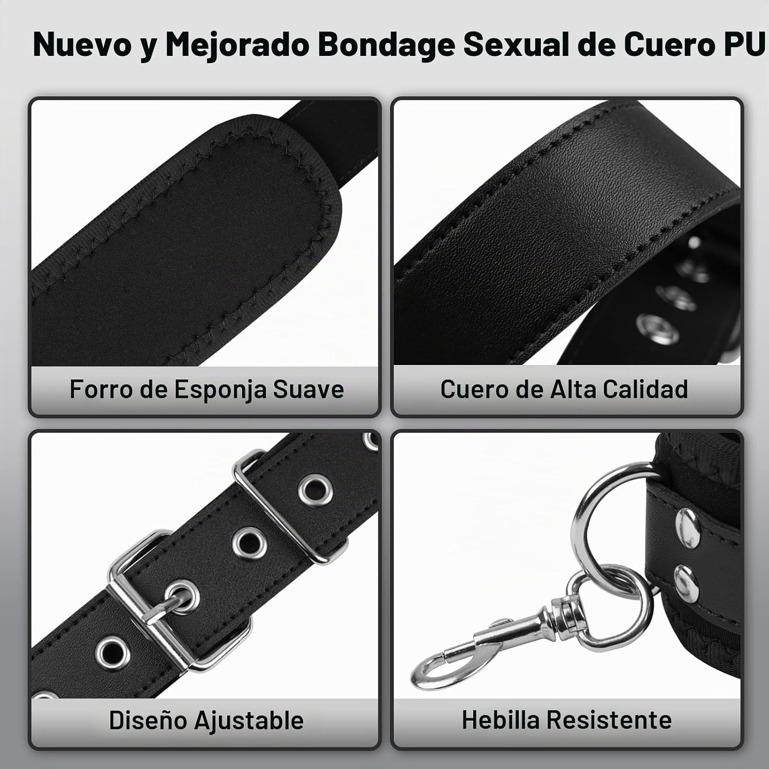 Sex Bondage BDSM Kit de restricciones de cama con esposas del cuell...