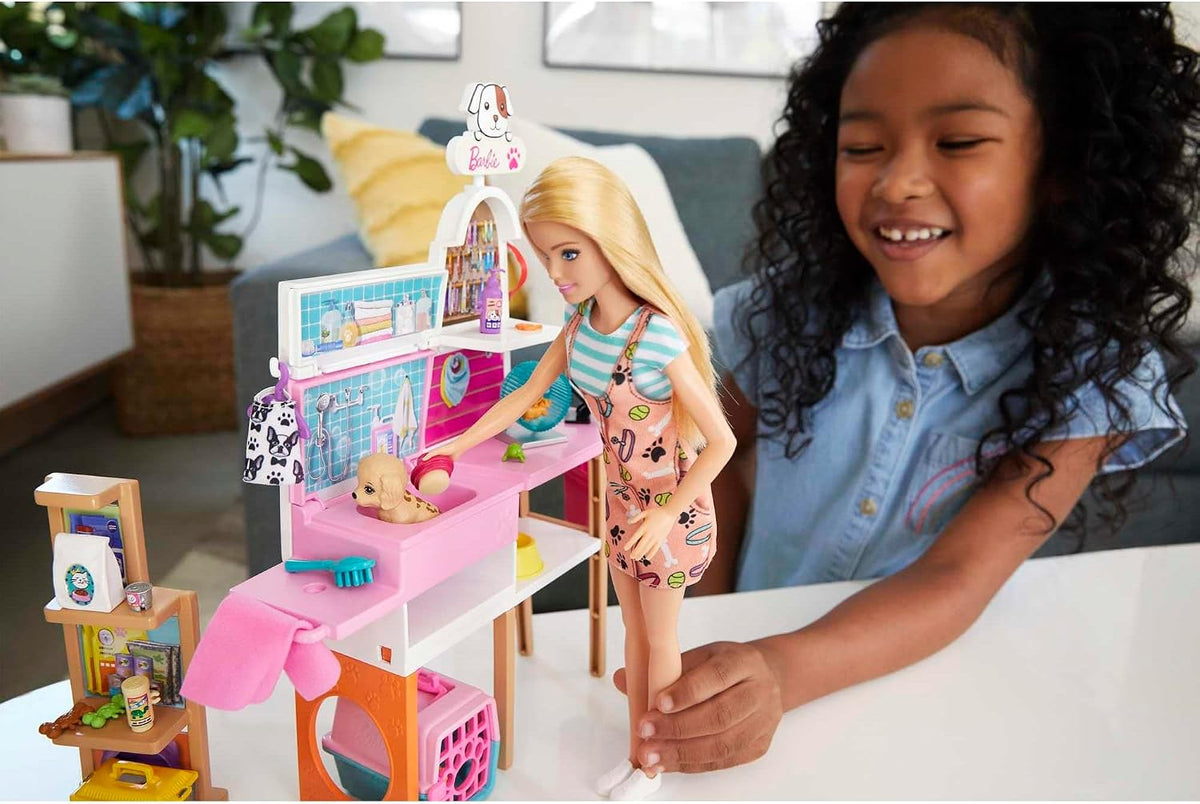 Barbie Muñeca (rubio de 11.5 pulgadas) y Pet Boutique Playset | con...