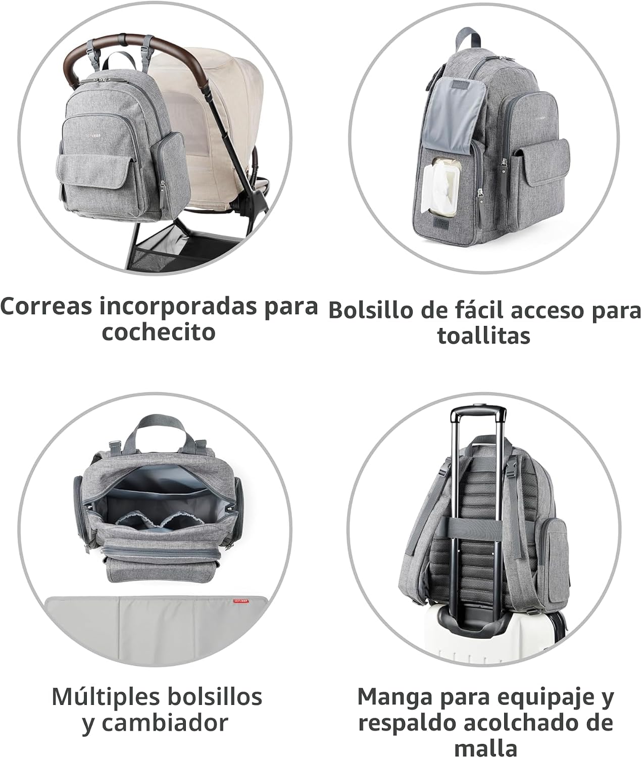 Skip Hop Mochila para pañales con cambiador portátil, 9 bolsillos e...