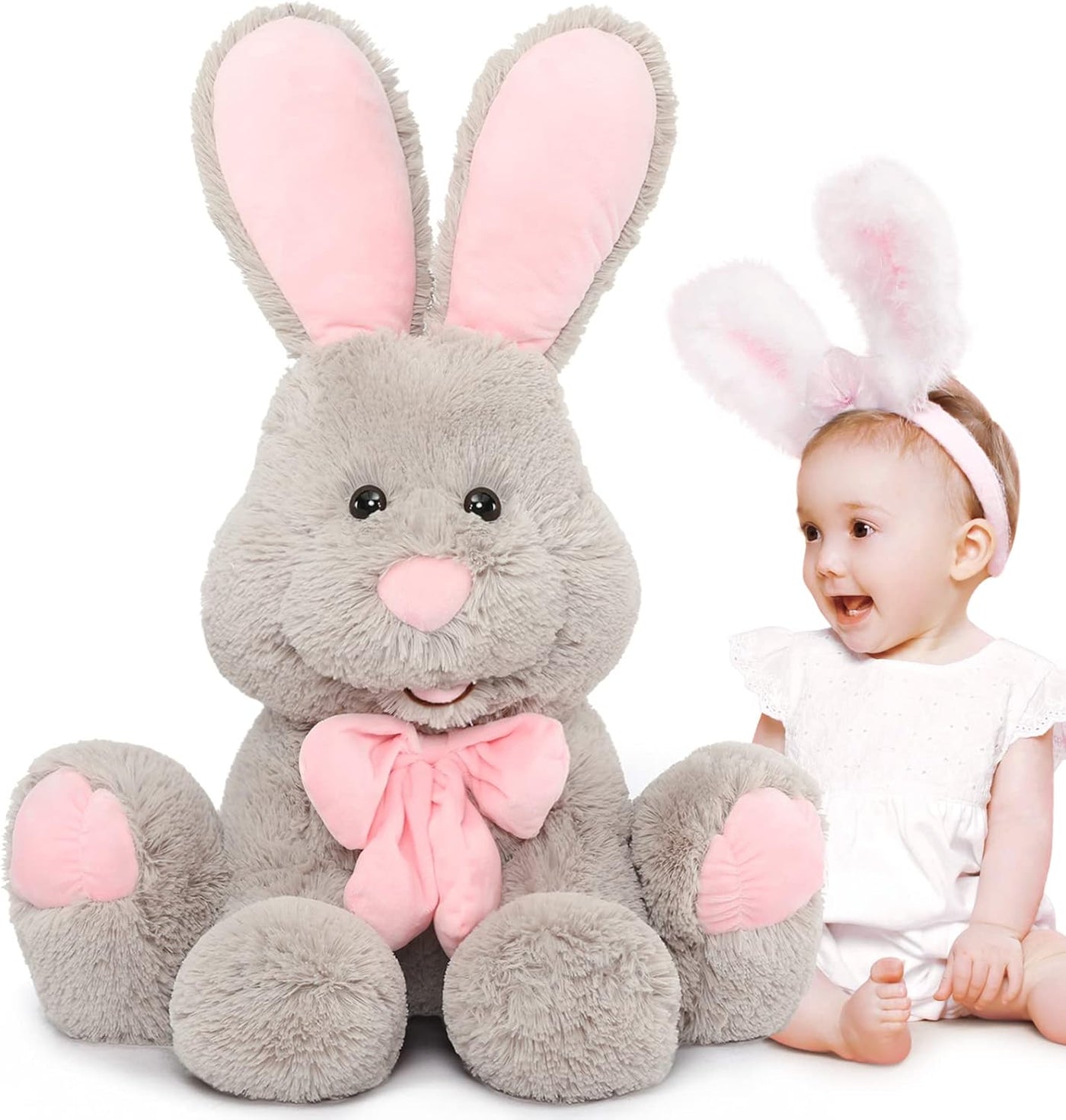 MorisMos Peluche de conejo gigante, conejo gris grande de 31.5 pulg...