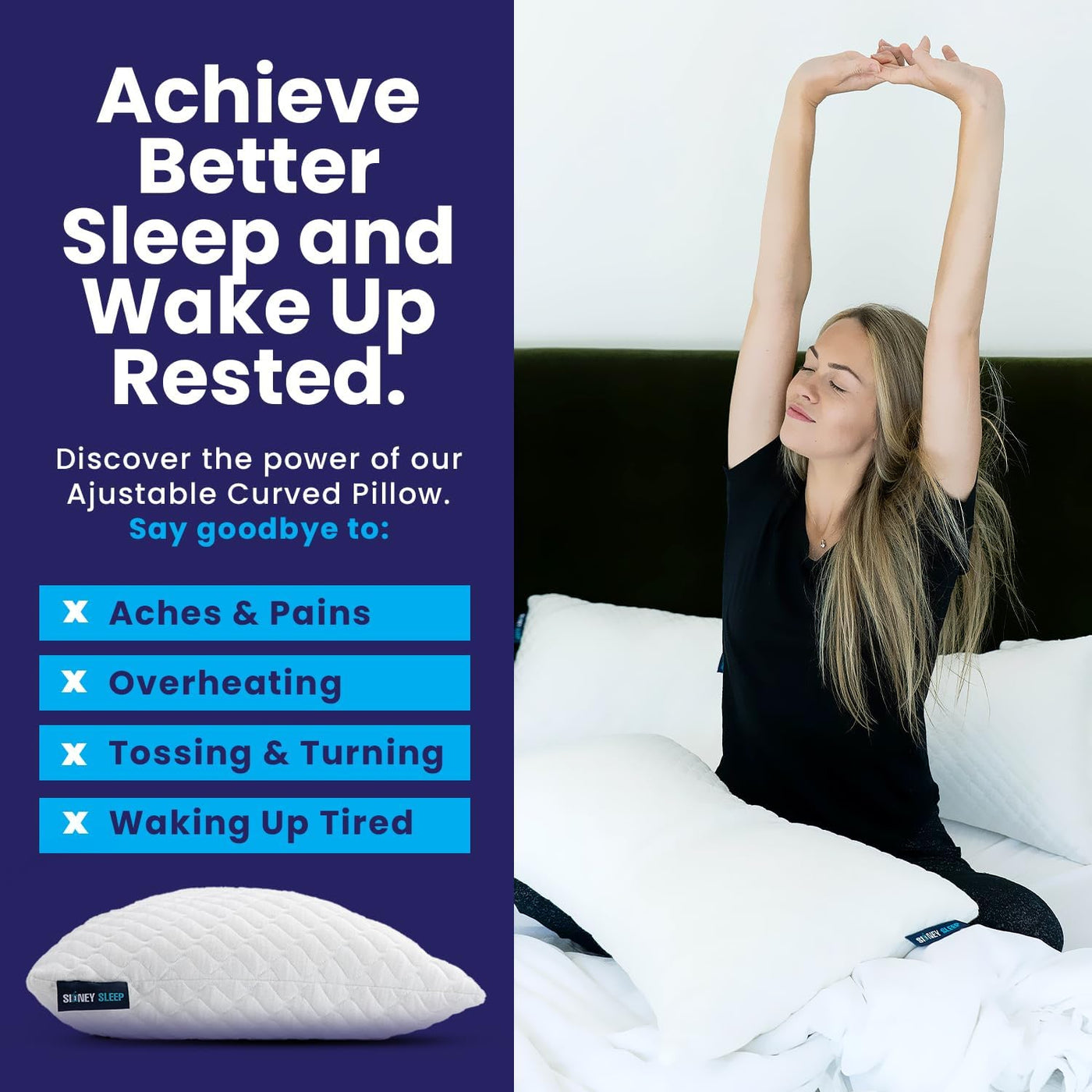 Sidney Sleep Almohada de relleno de contorno curvo ajustable, tamañ...